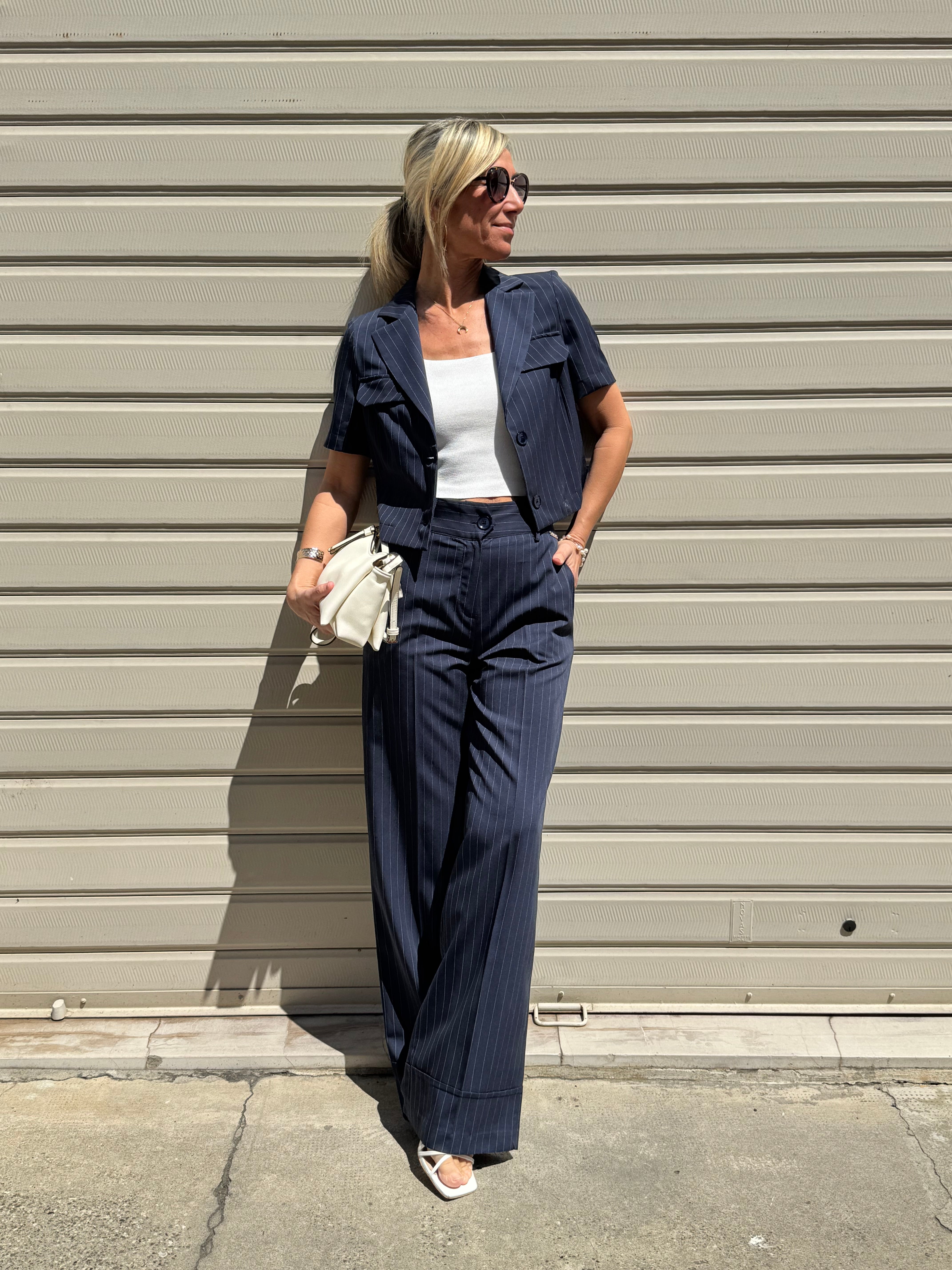 Pantalone palazzo gessato mimì