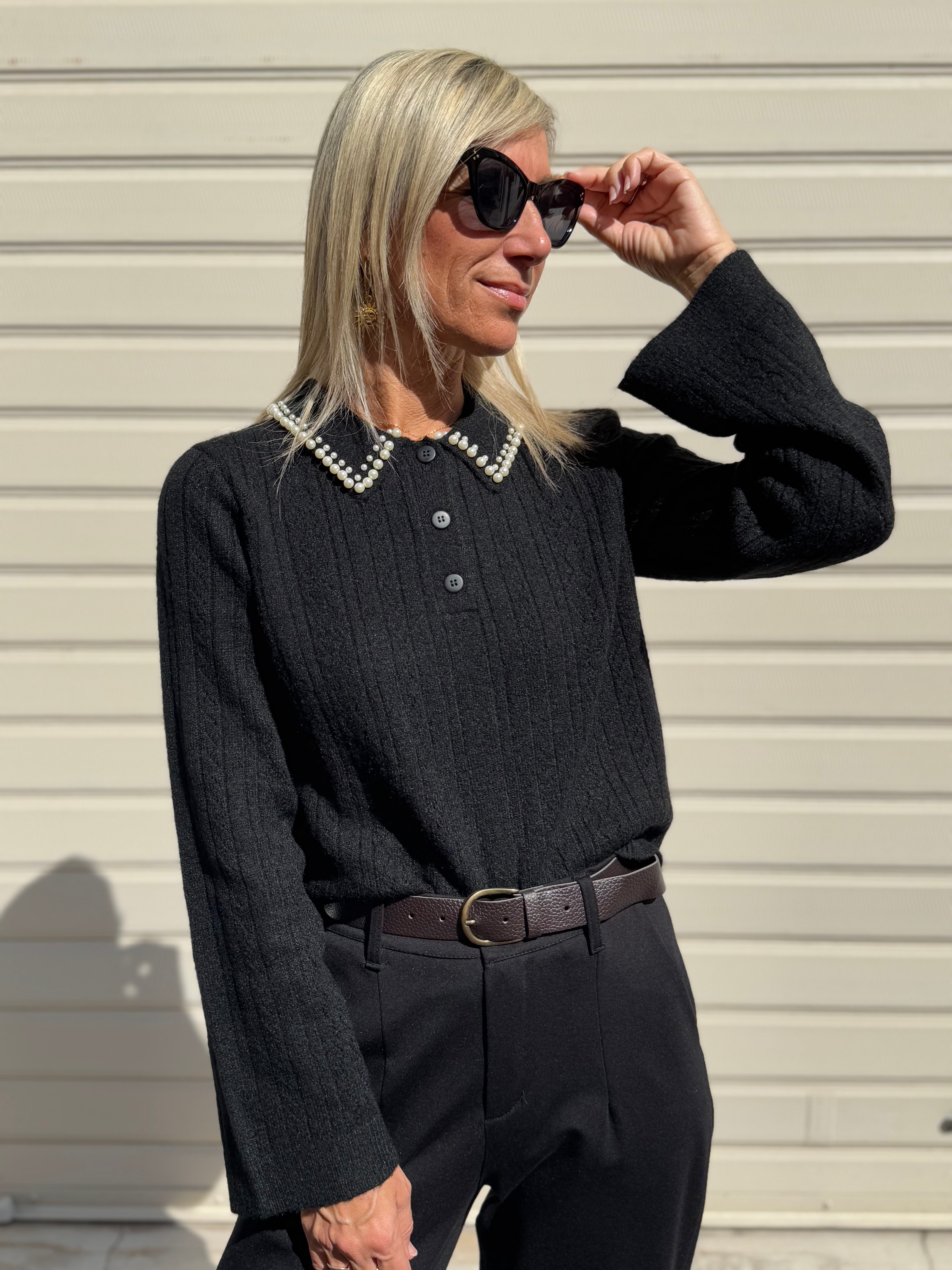 Maglia colletto perle