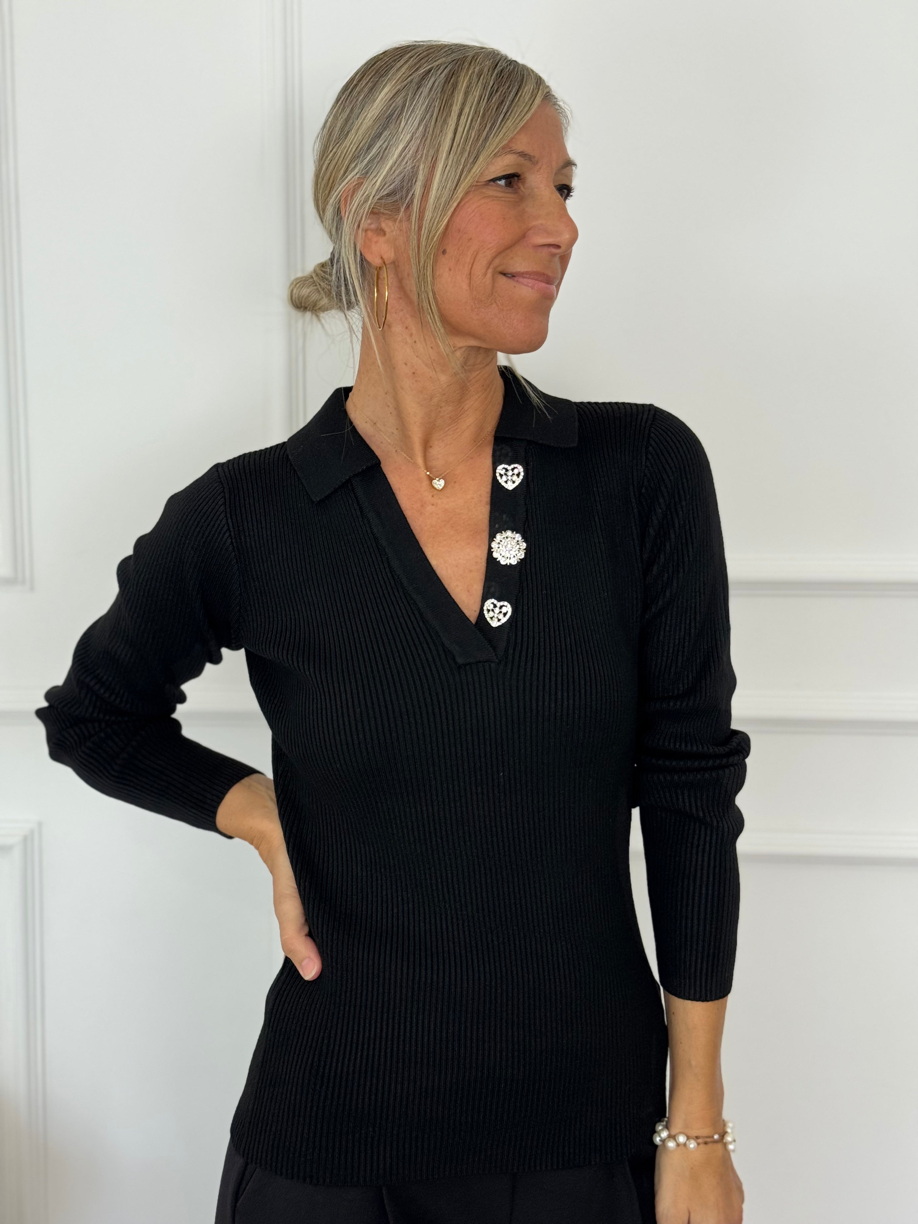 Polo bottoni strass artigli