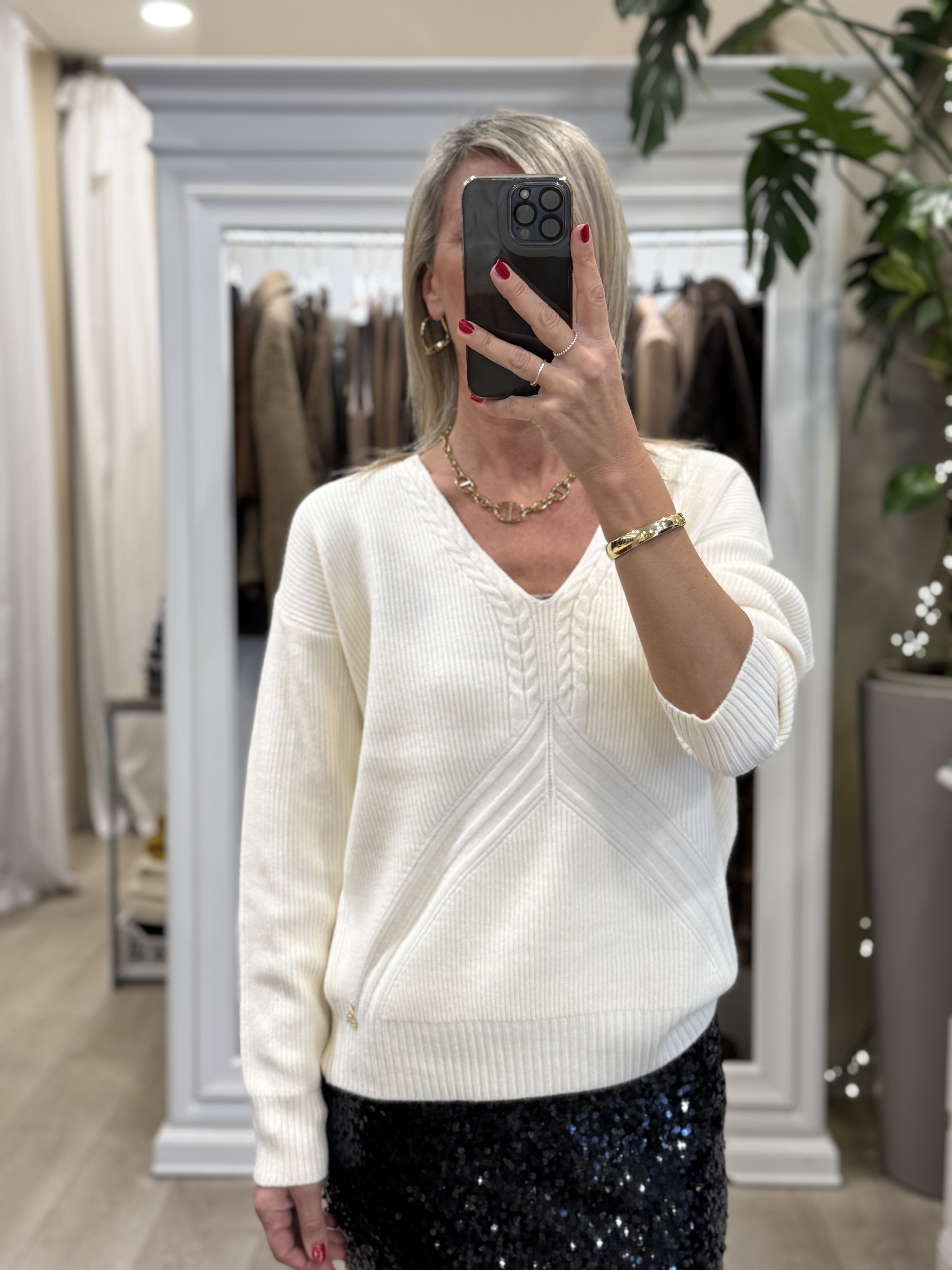 Maglia Scollo V Treccia