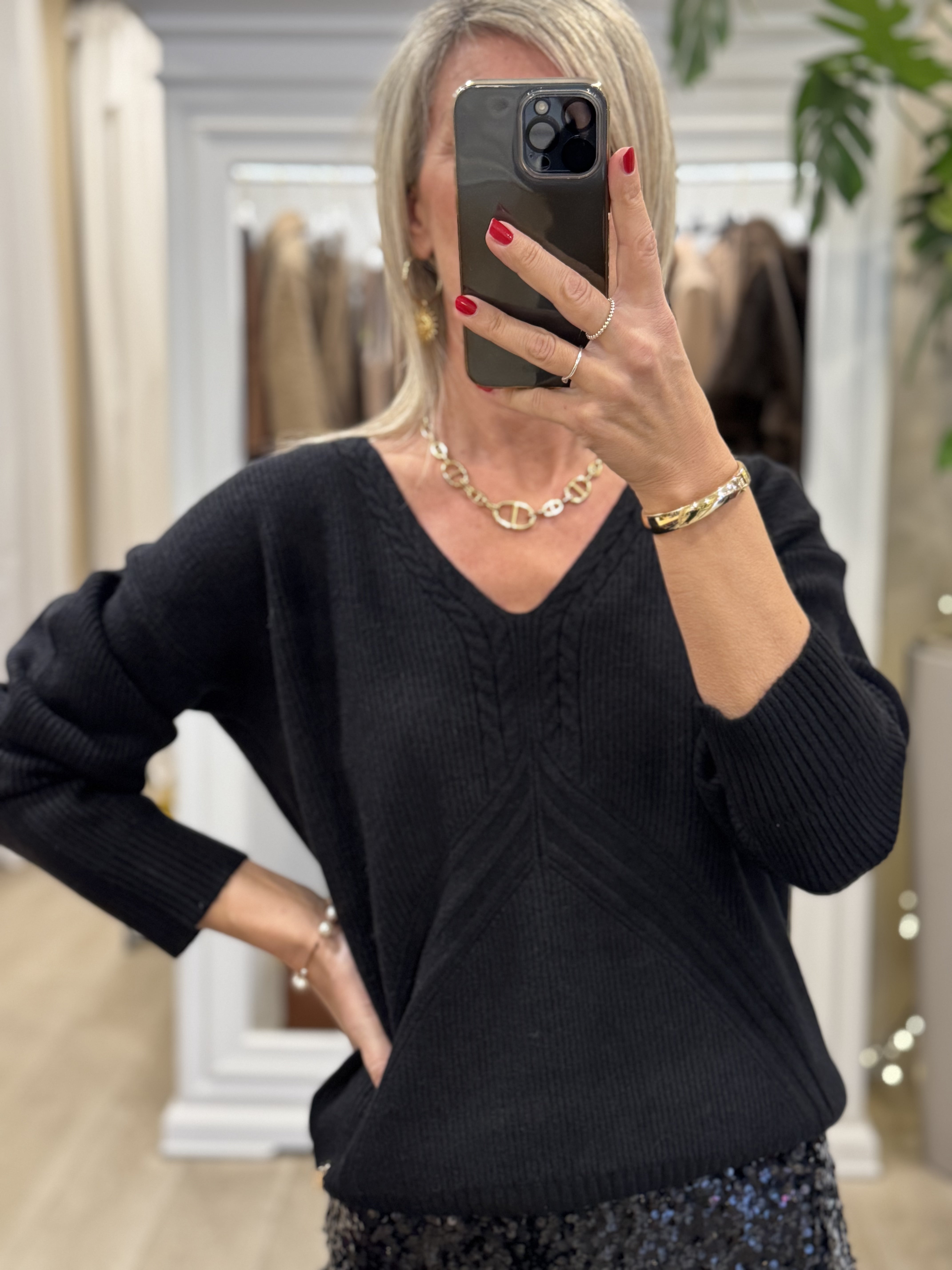 Maglia Scollo V Treccia