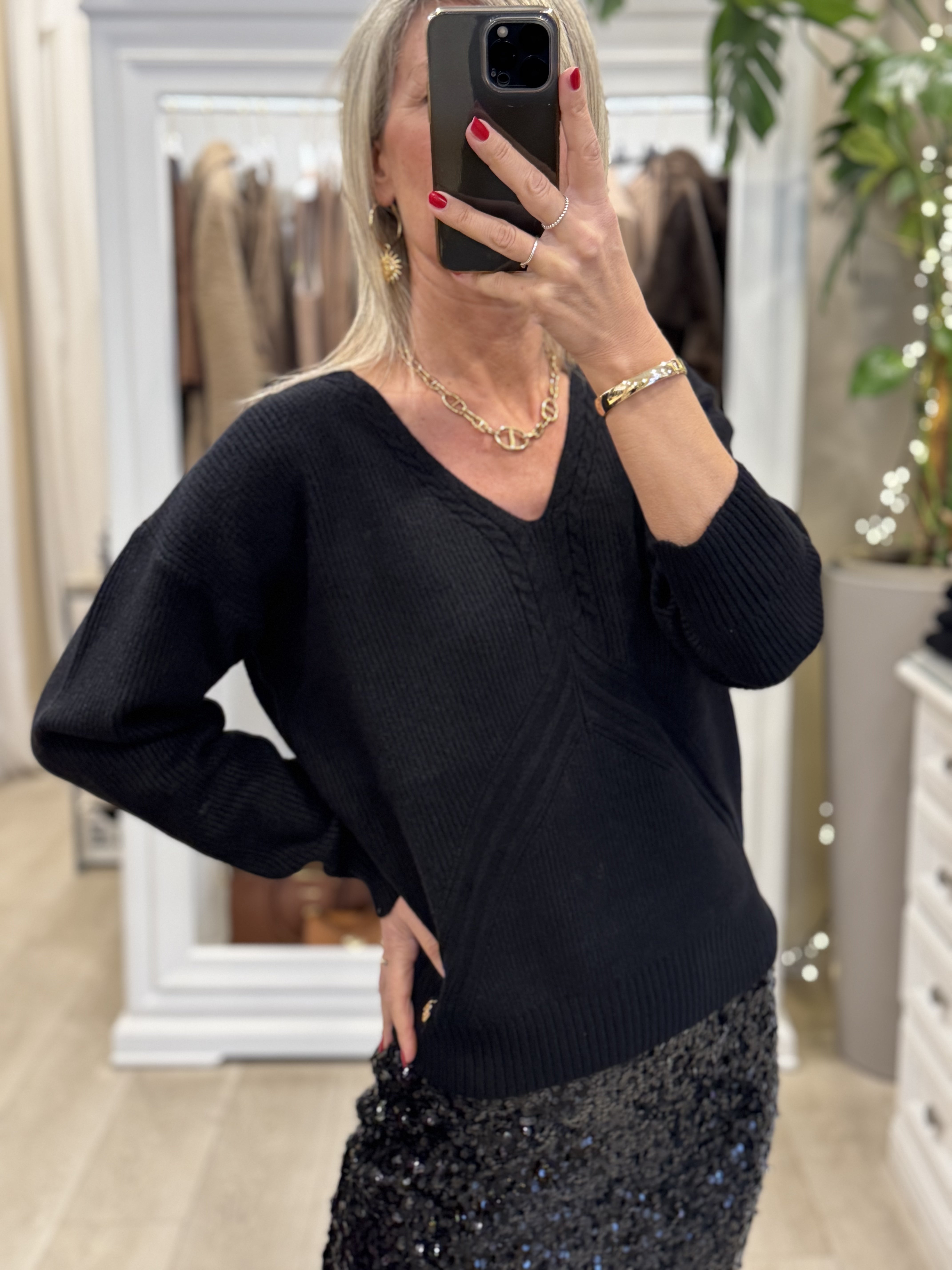 Maglia Scollo V Treccia