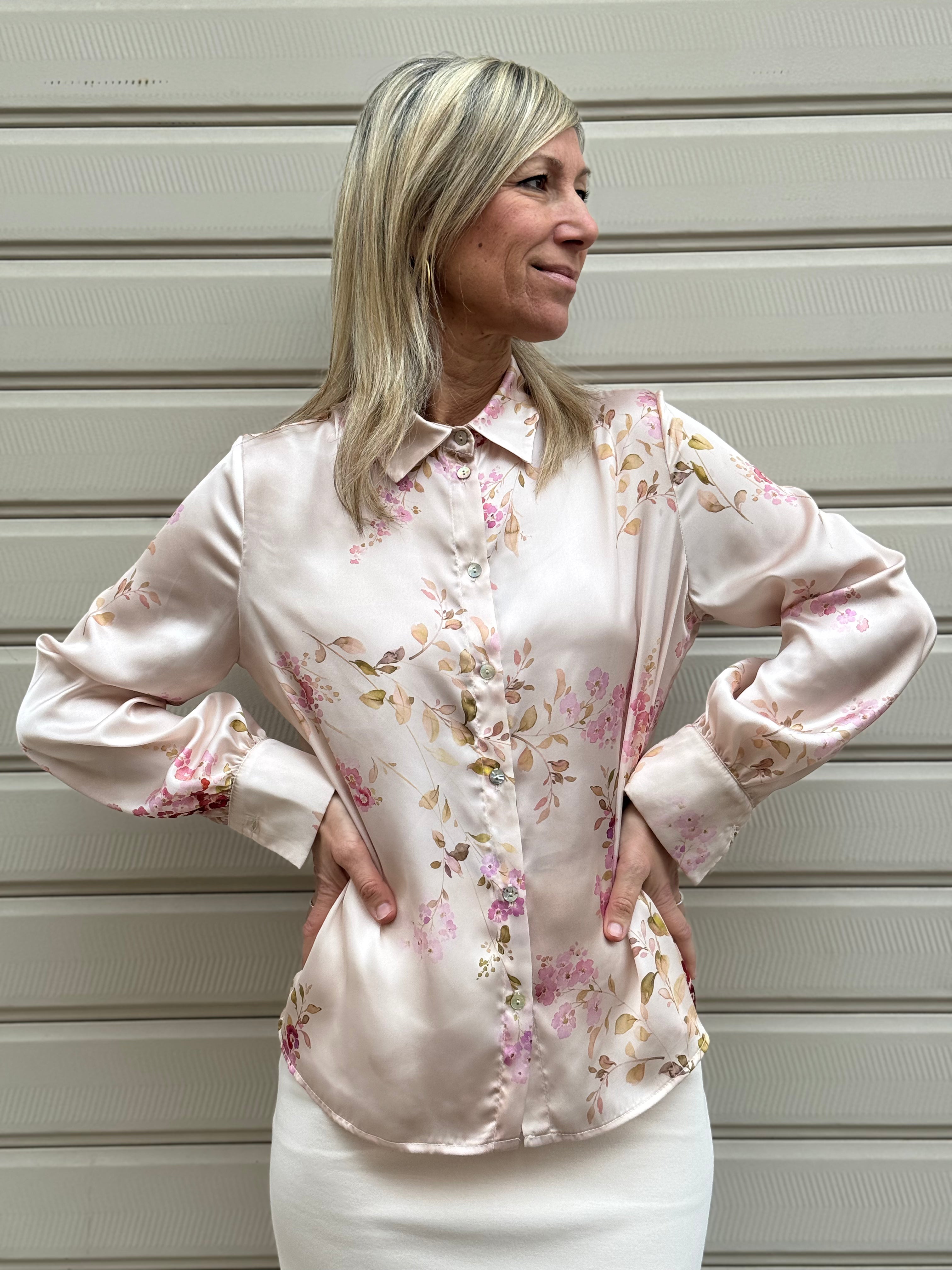 Camicia raso fiori mimì