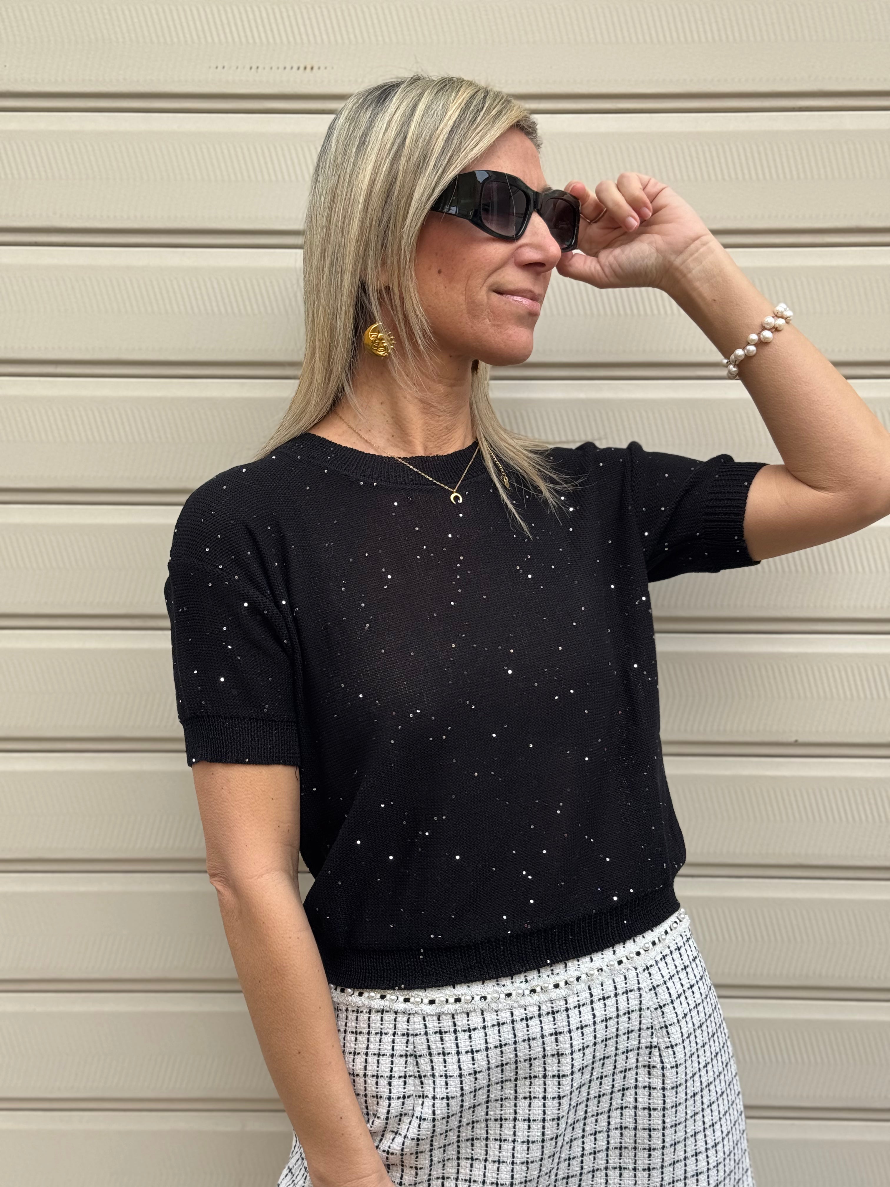 Maglia manica corta micro paillettes mimì