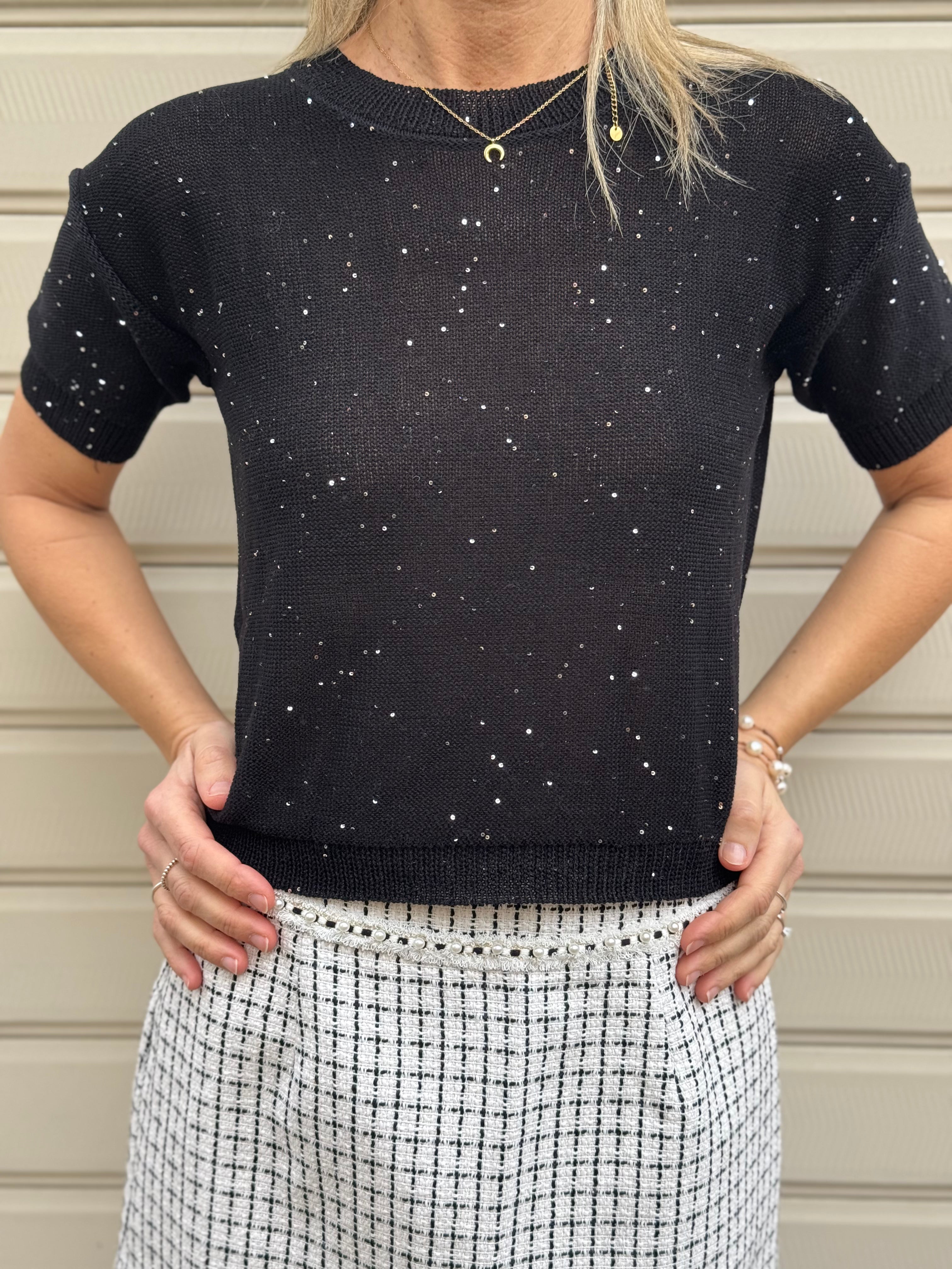 Maglia manica corta micro paillettes mimì
