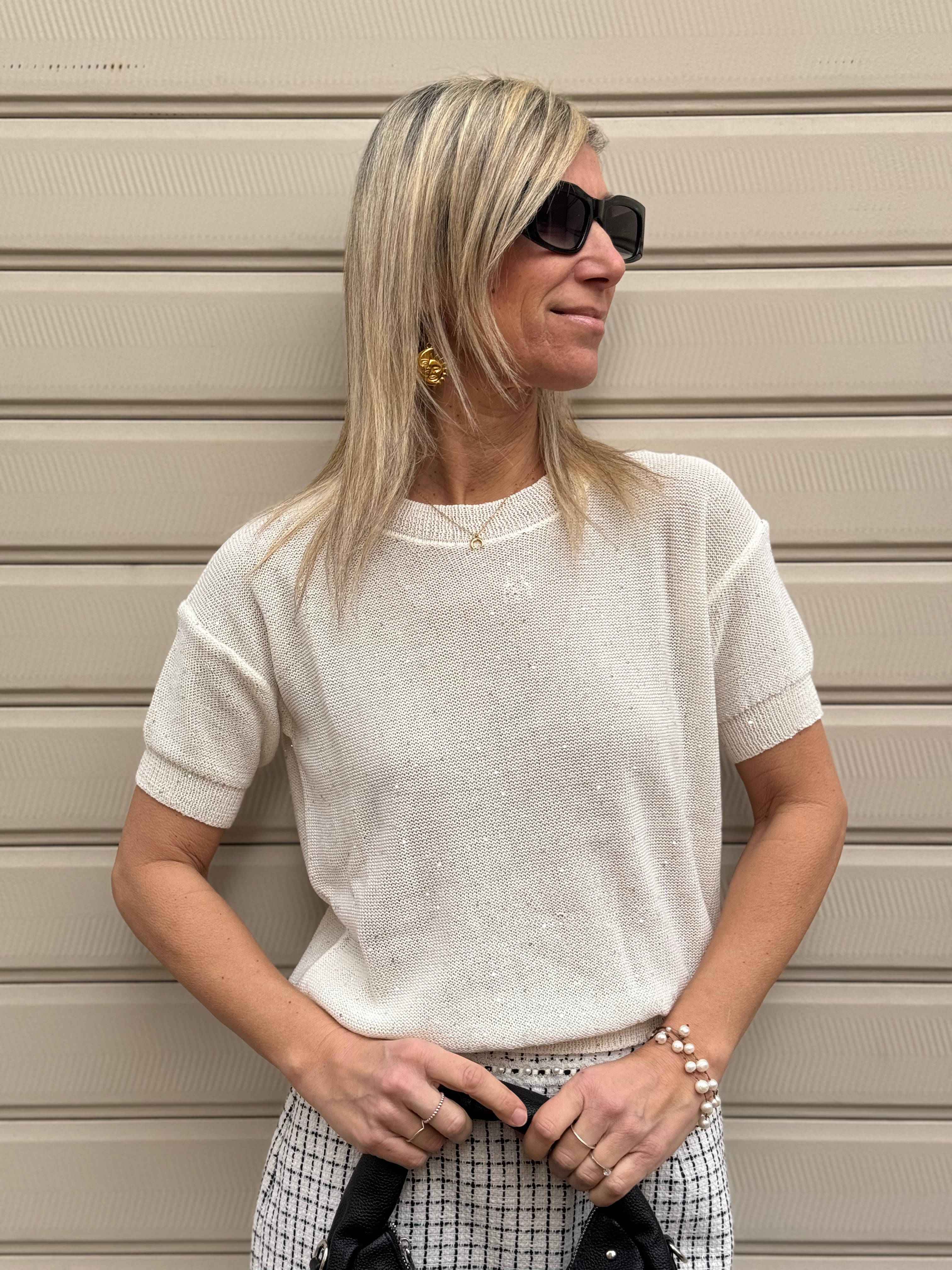 Maglia manica corta micro paillettes mimì
