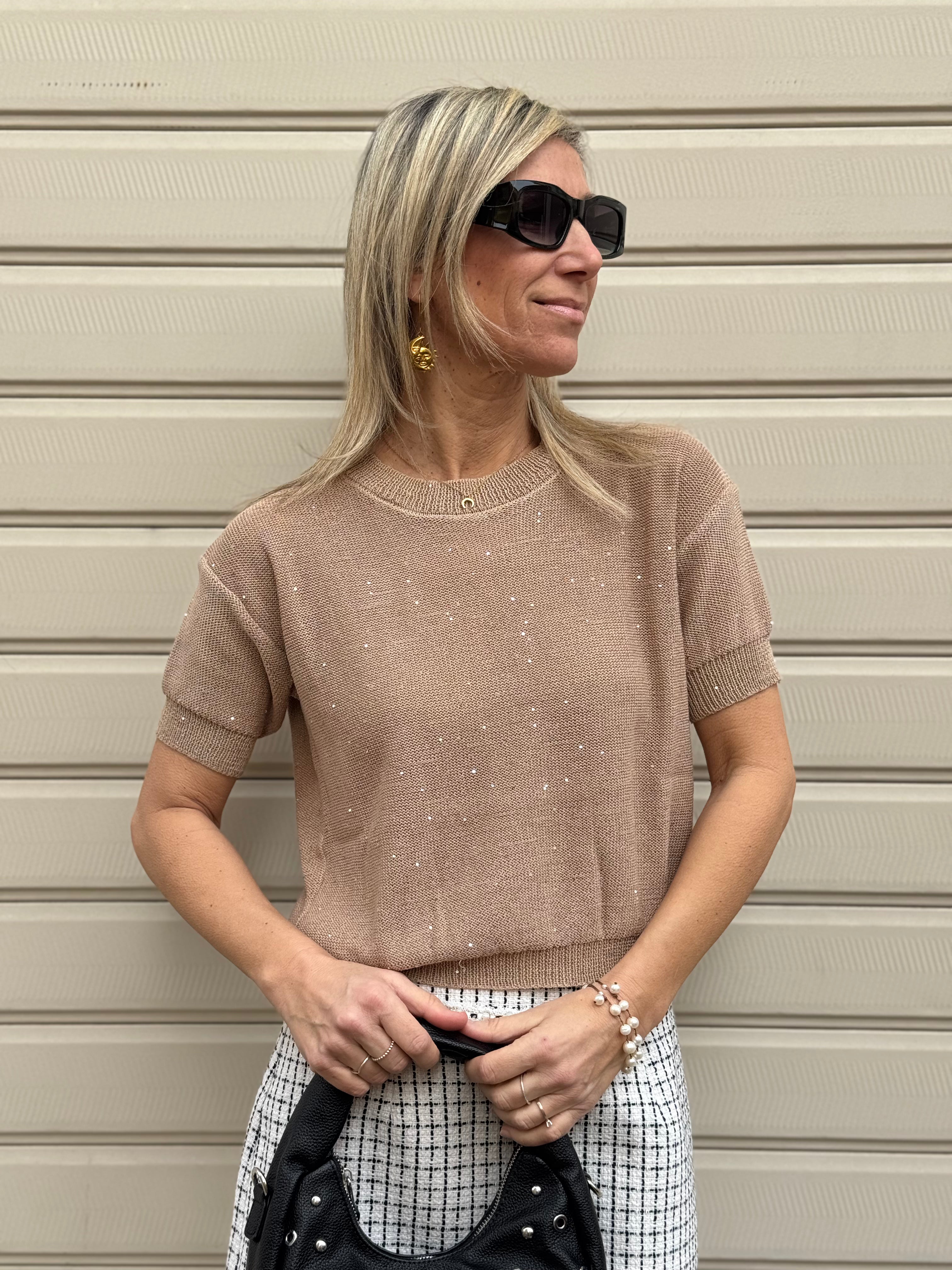 Maglia manica corta micro paillettes mimì