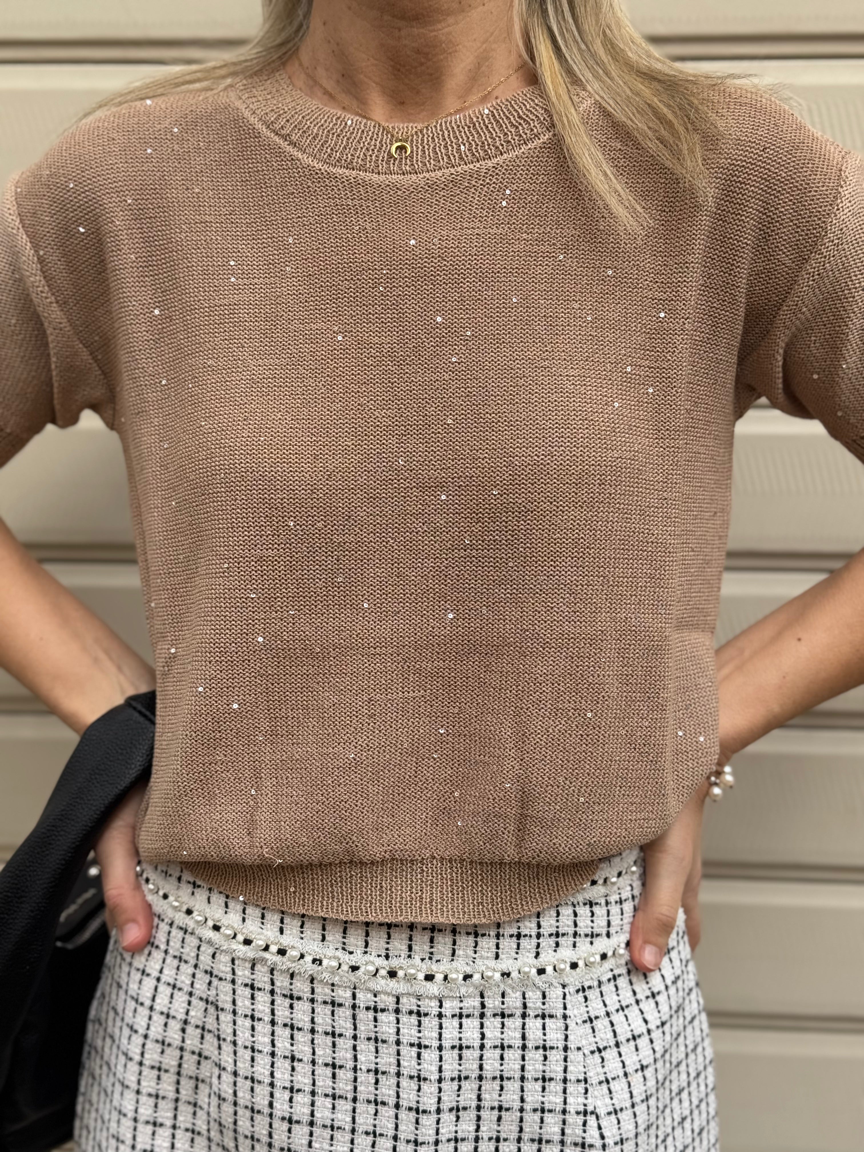 Maglia manica corta micro paillettes mimì