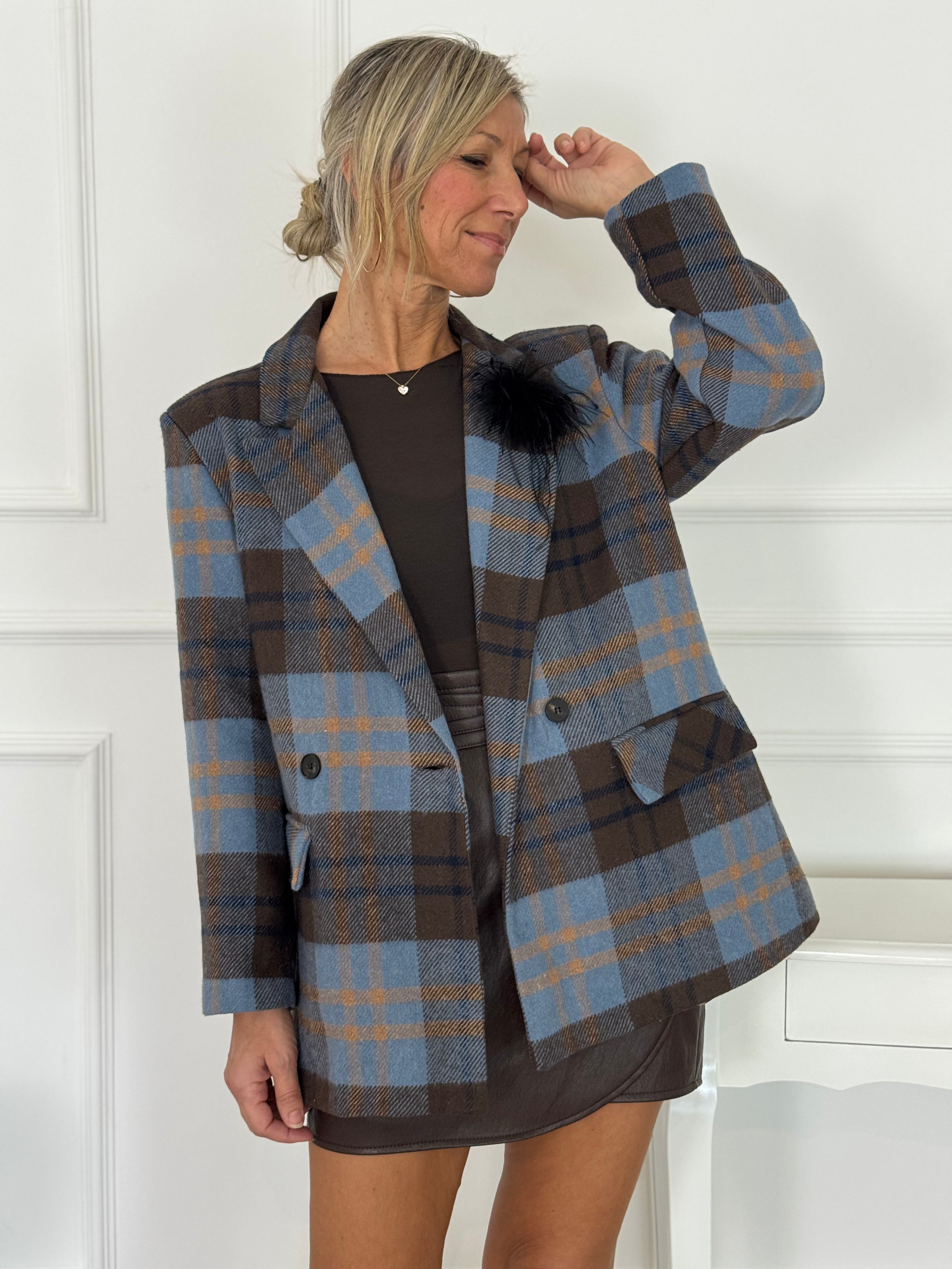 Giacca check azzurra adora