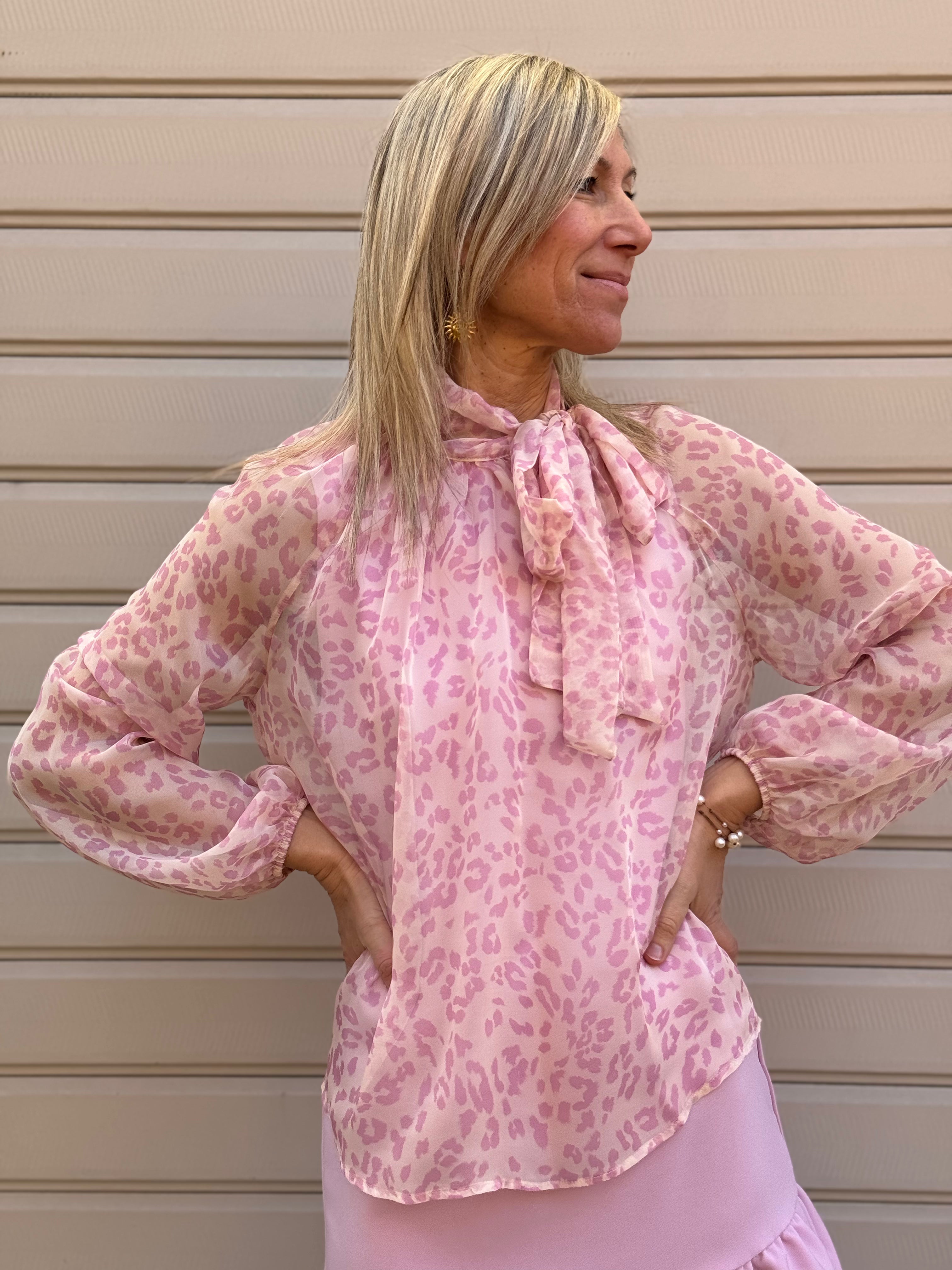 Blusa maculata fiocco mimì