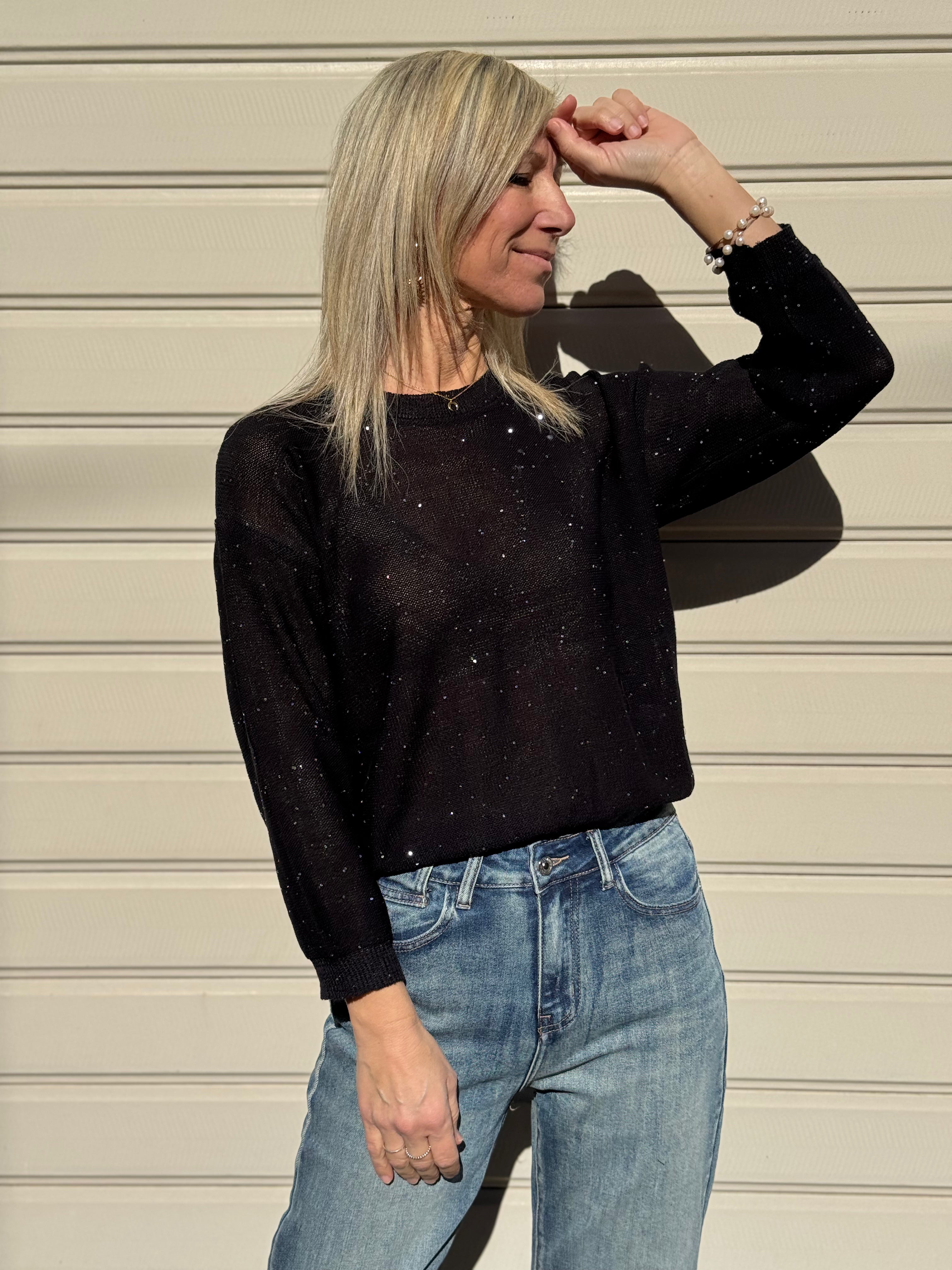 Maglia manica 3/4 micro paillettes mimì