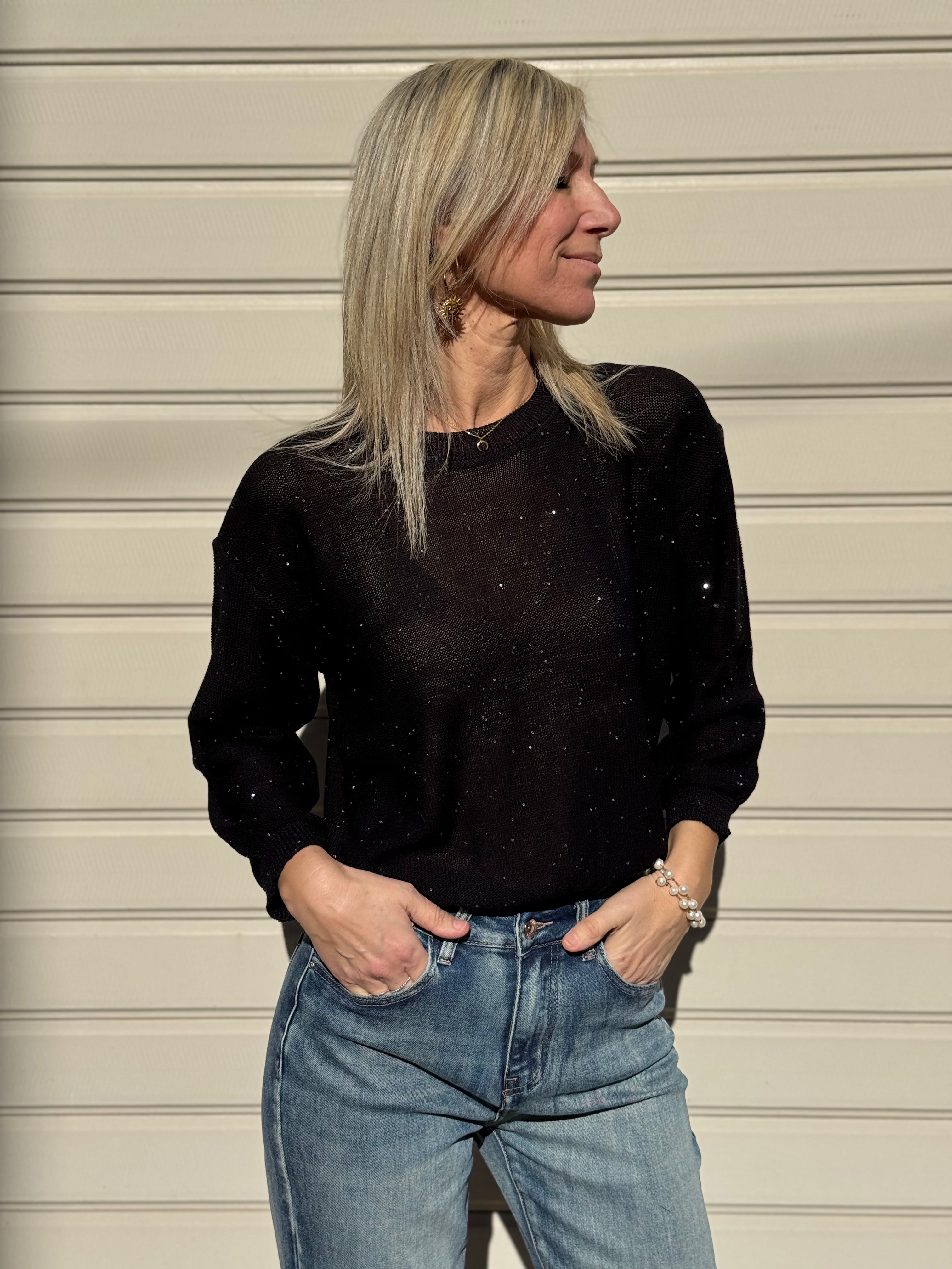 Maglia manica 3/4 micro paillettes mimì