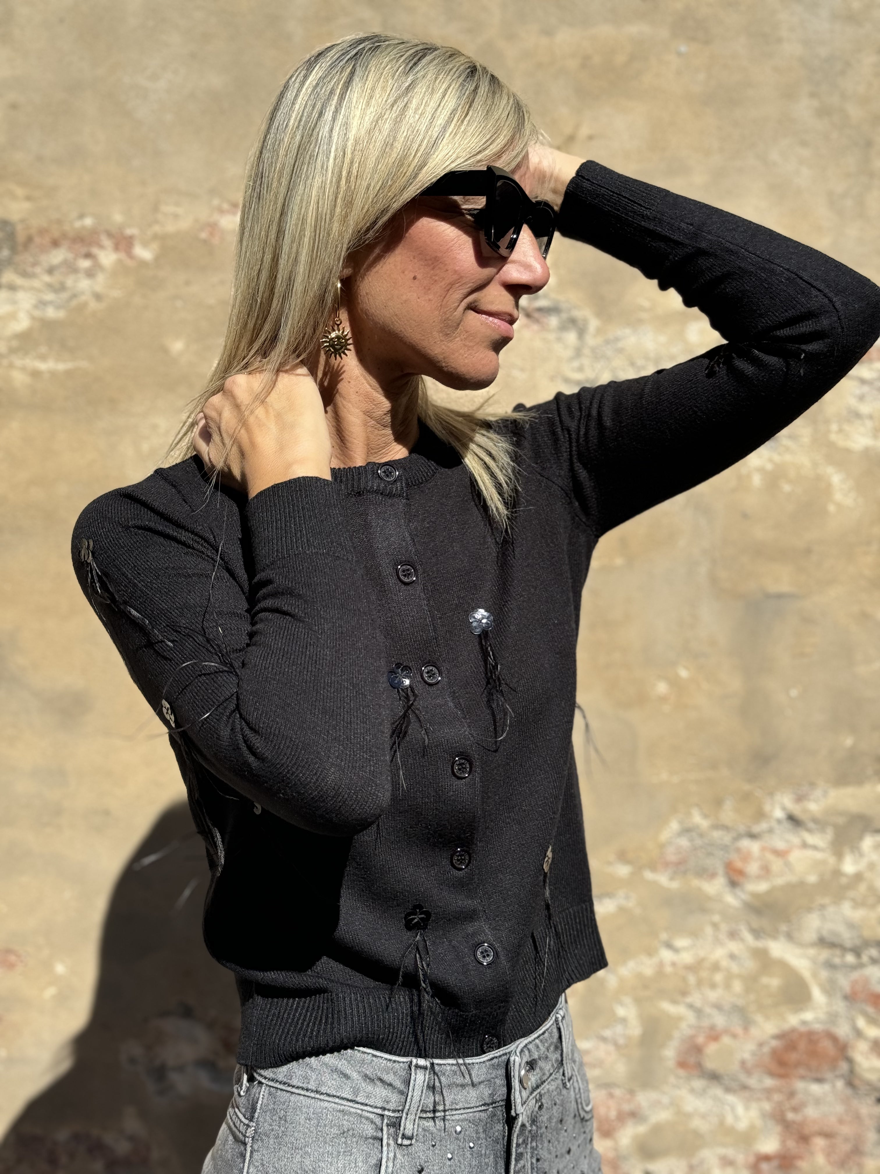 Cardigan Paillettes e Piume