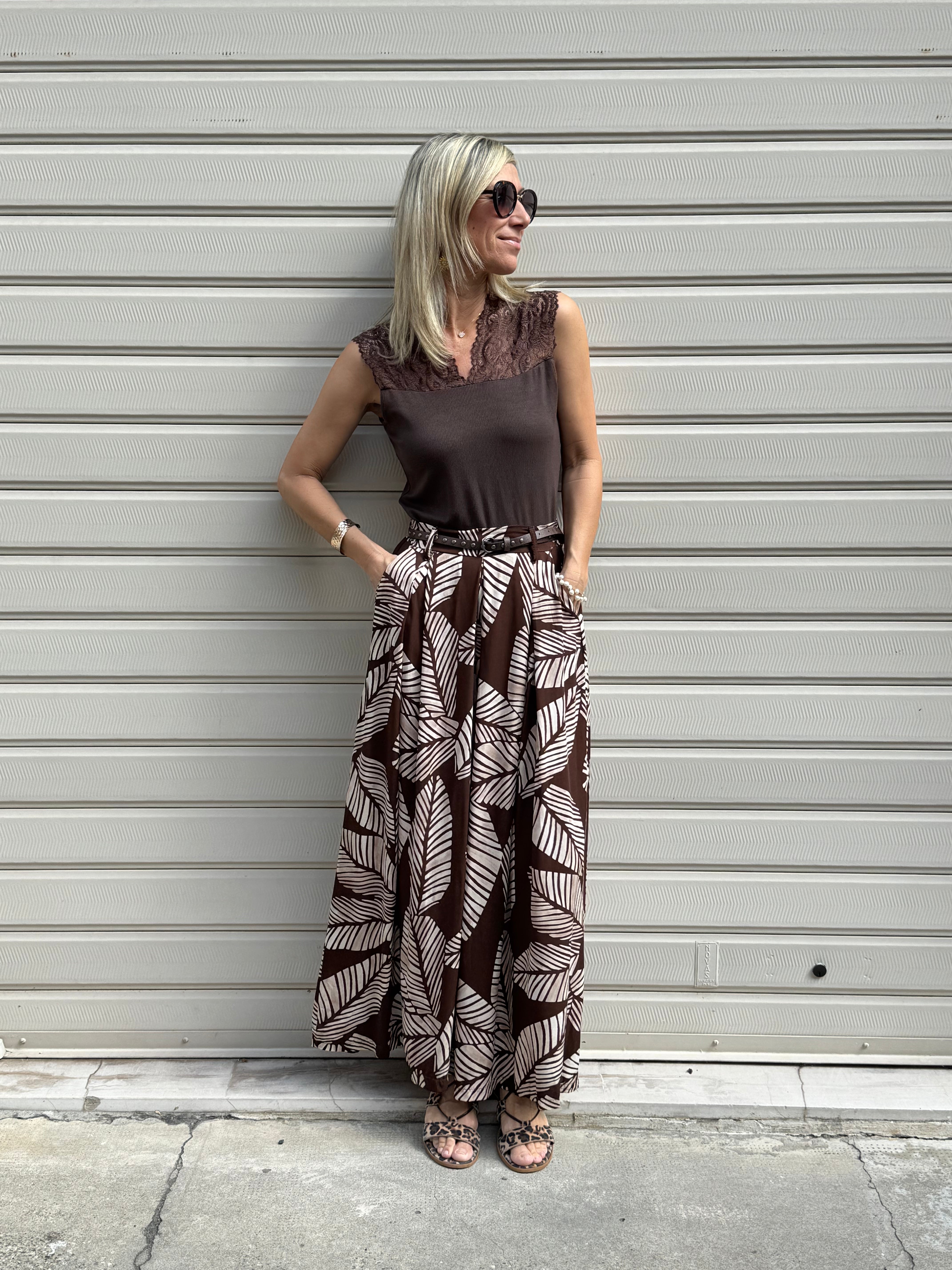 Gonna pantalone fantasia foglie adora