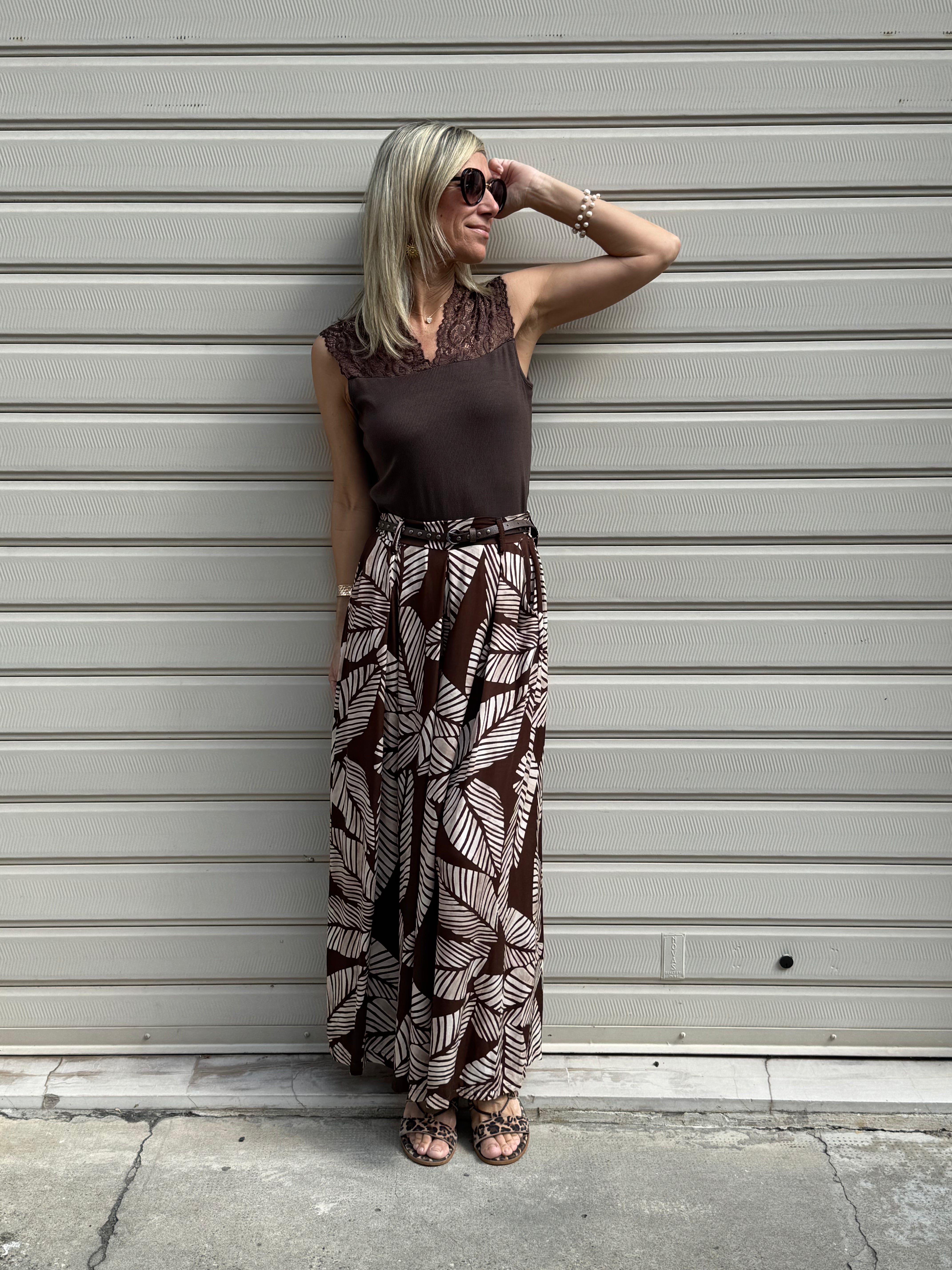 Gonna pantalone fantasia foglie adora
