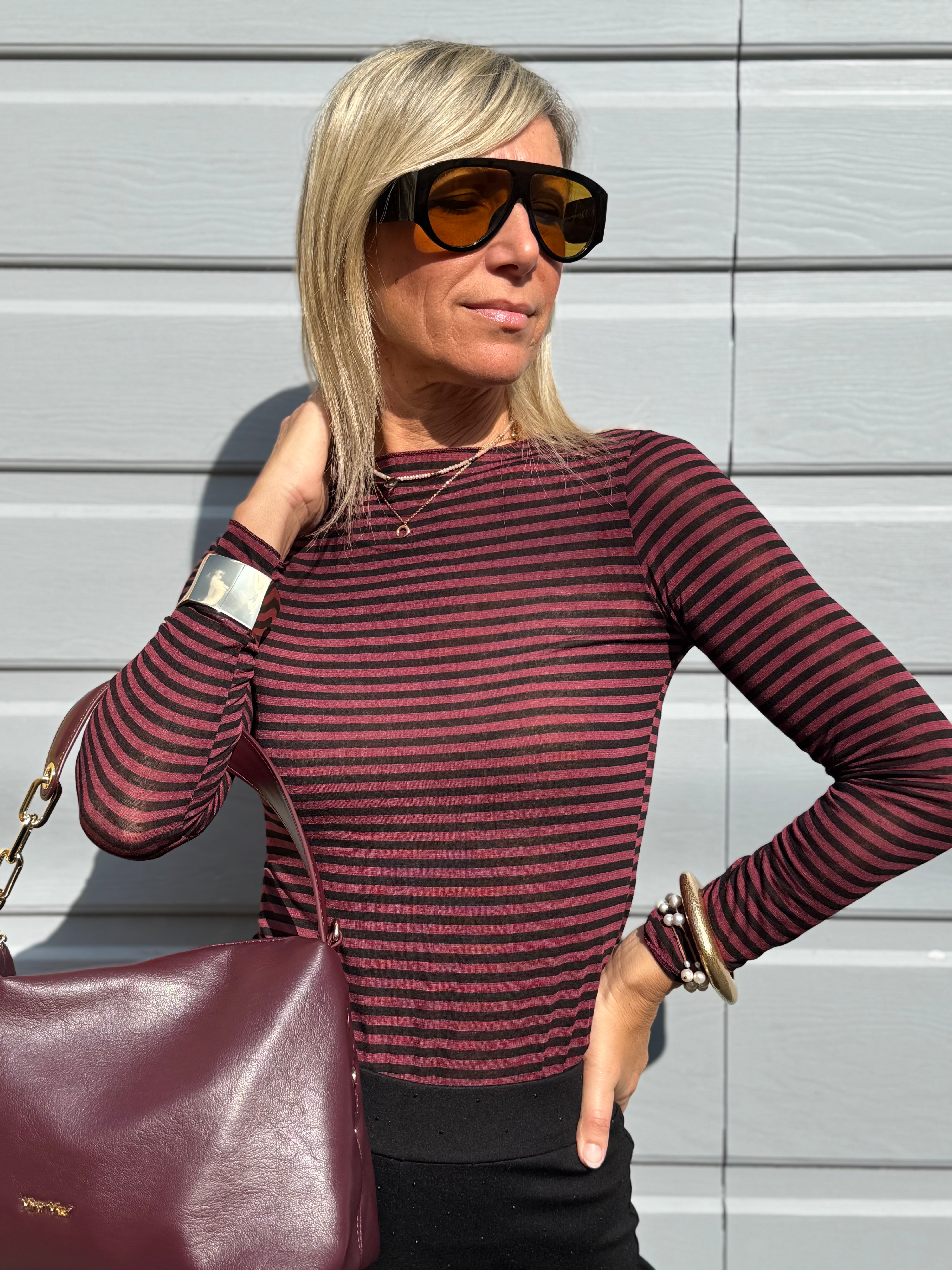 Maglia scollo barca righe adora