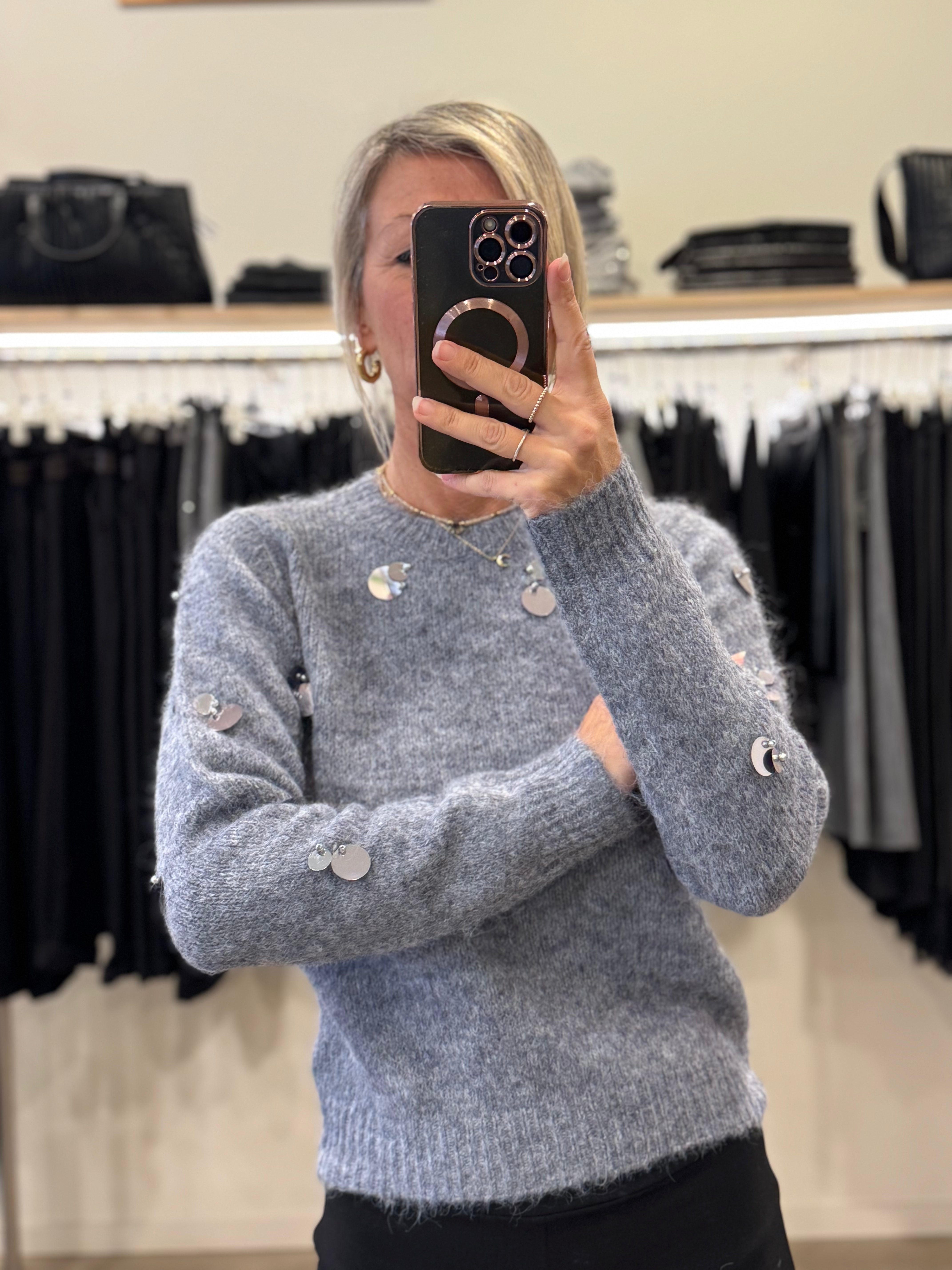 Girocollo lana maxi paillettes