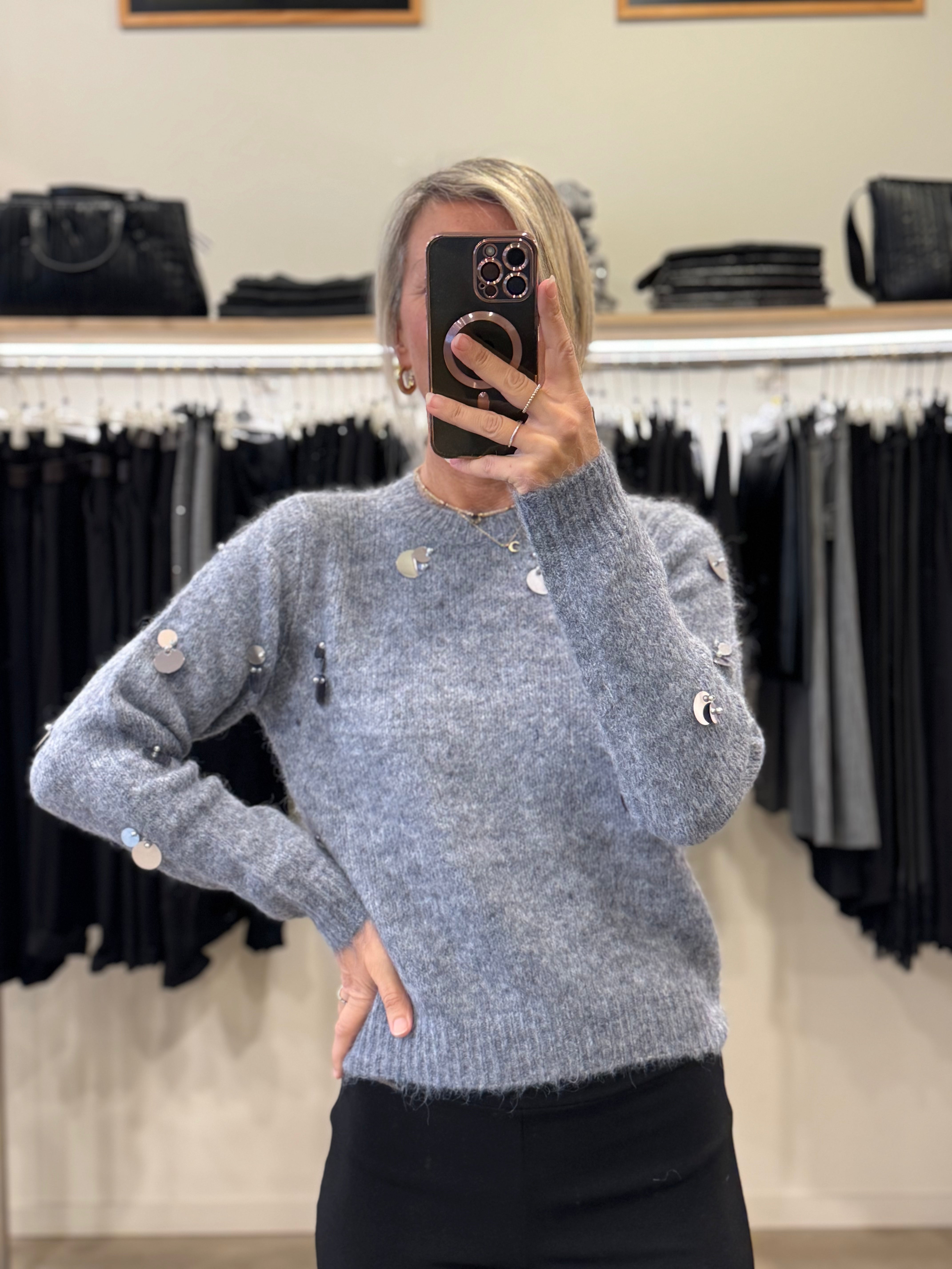 Girocollo lana maxi paillettes