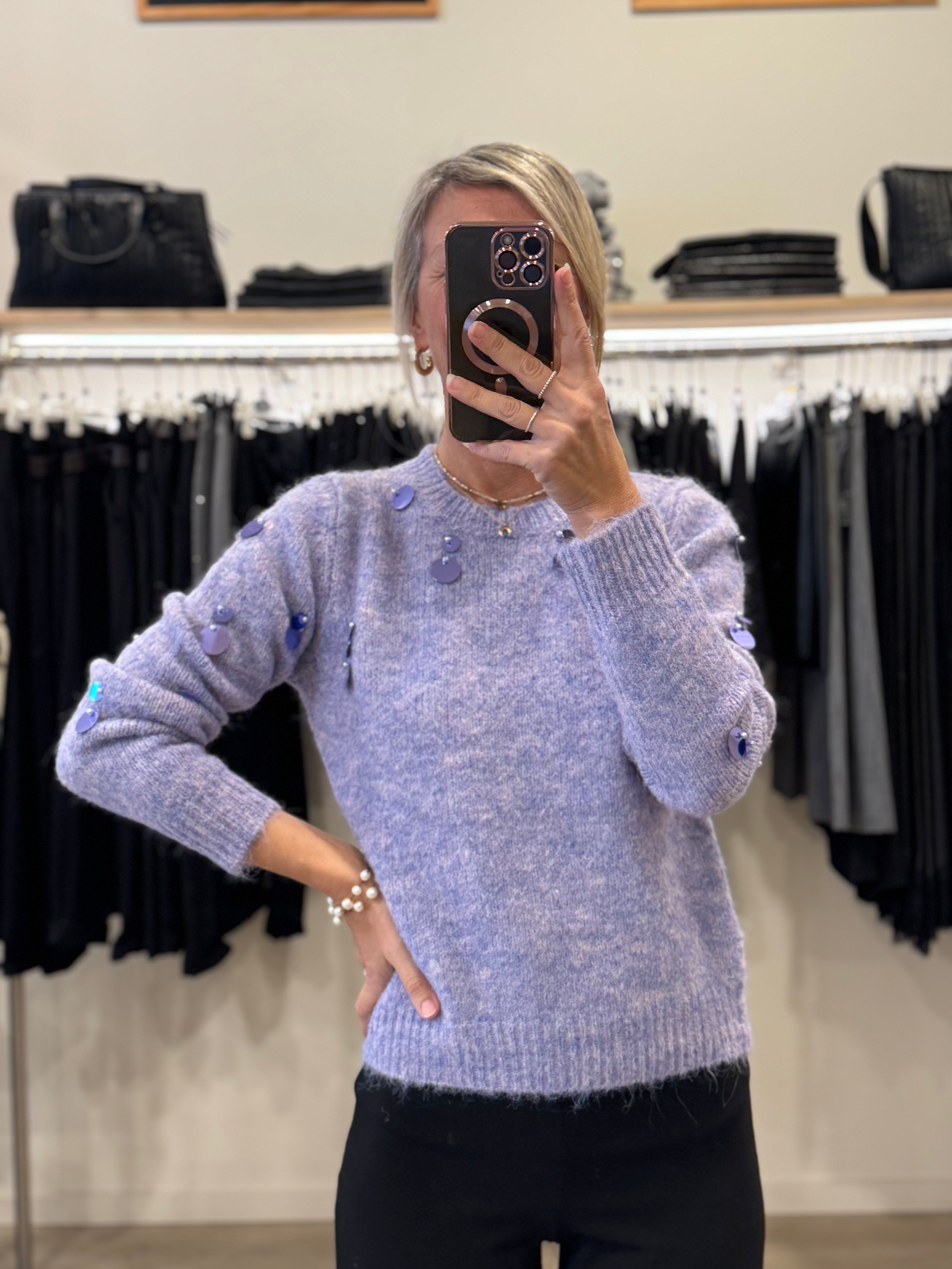 Girocollo lana maxi paillettes