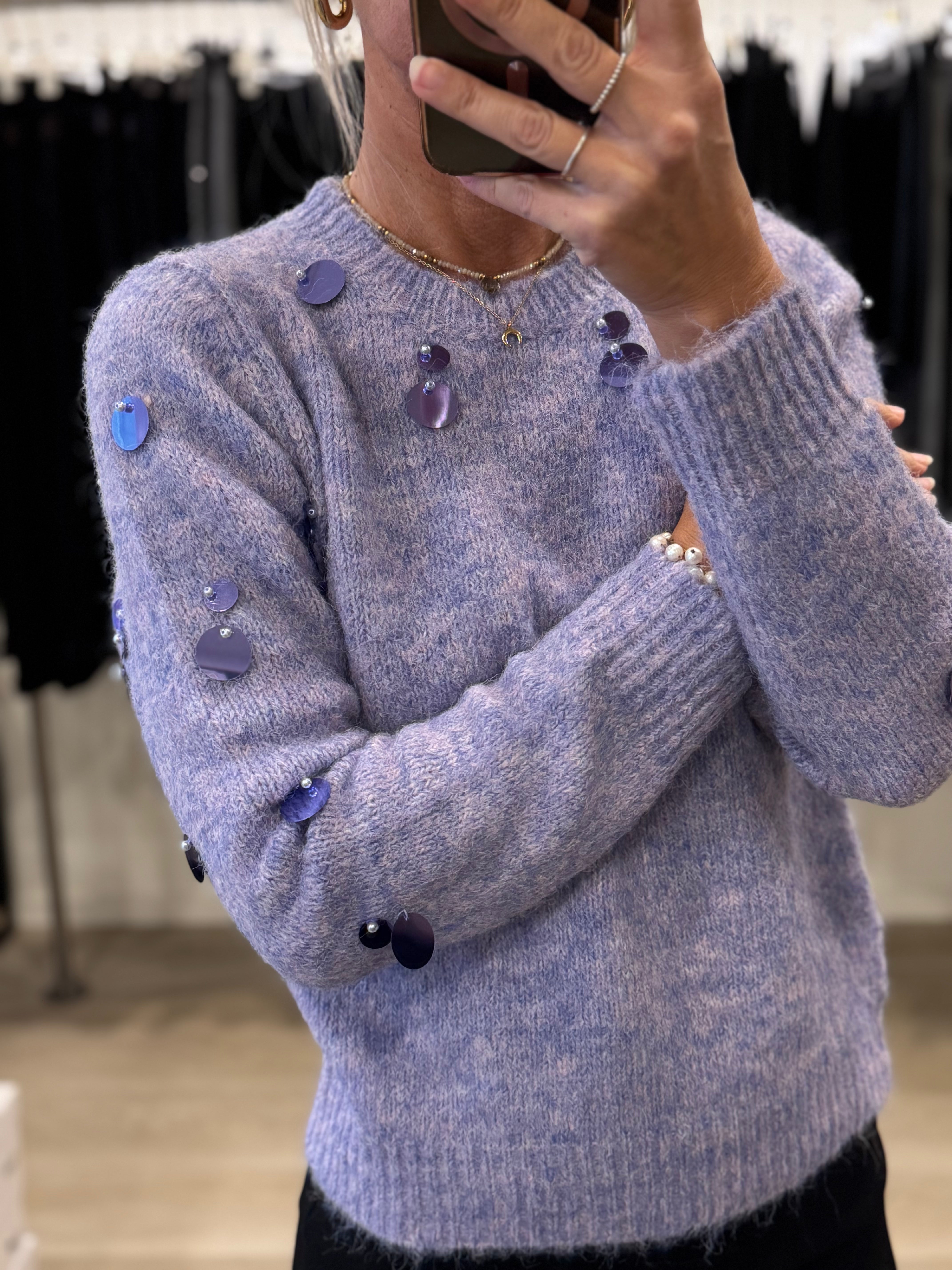 Girocollo lana maxi paillettes