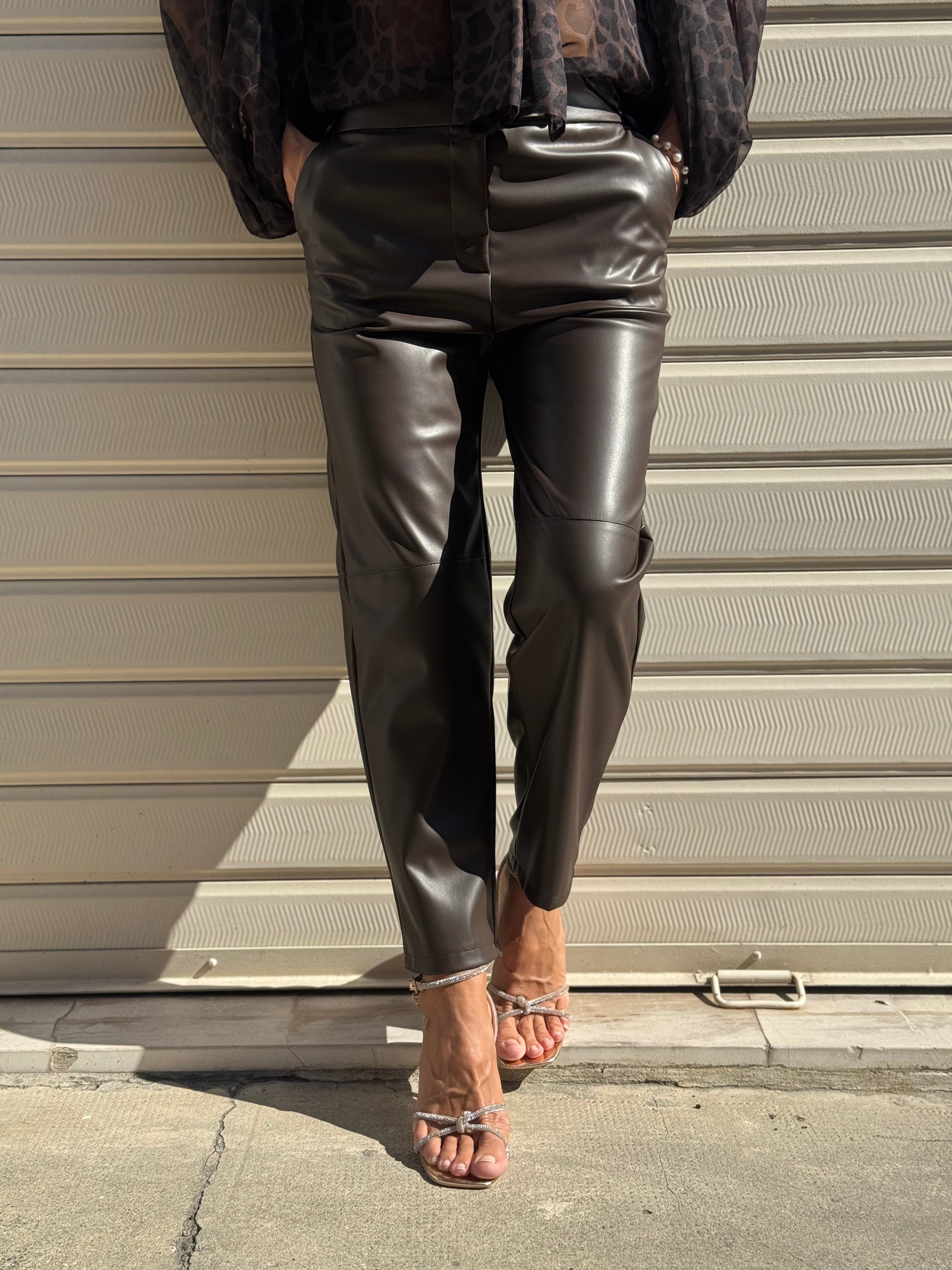 Pantalone ecopelle caffè
