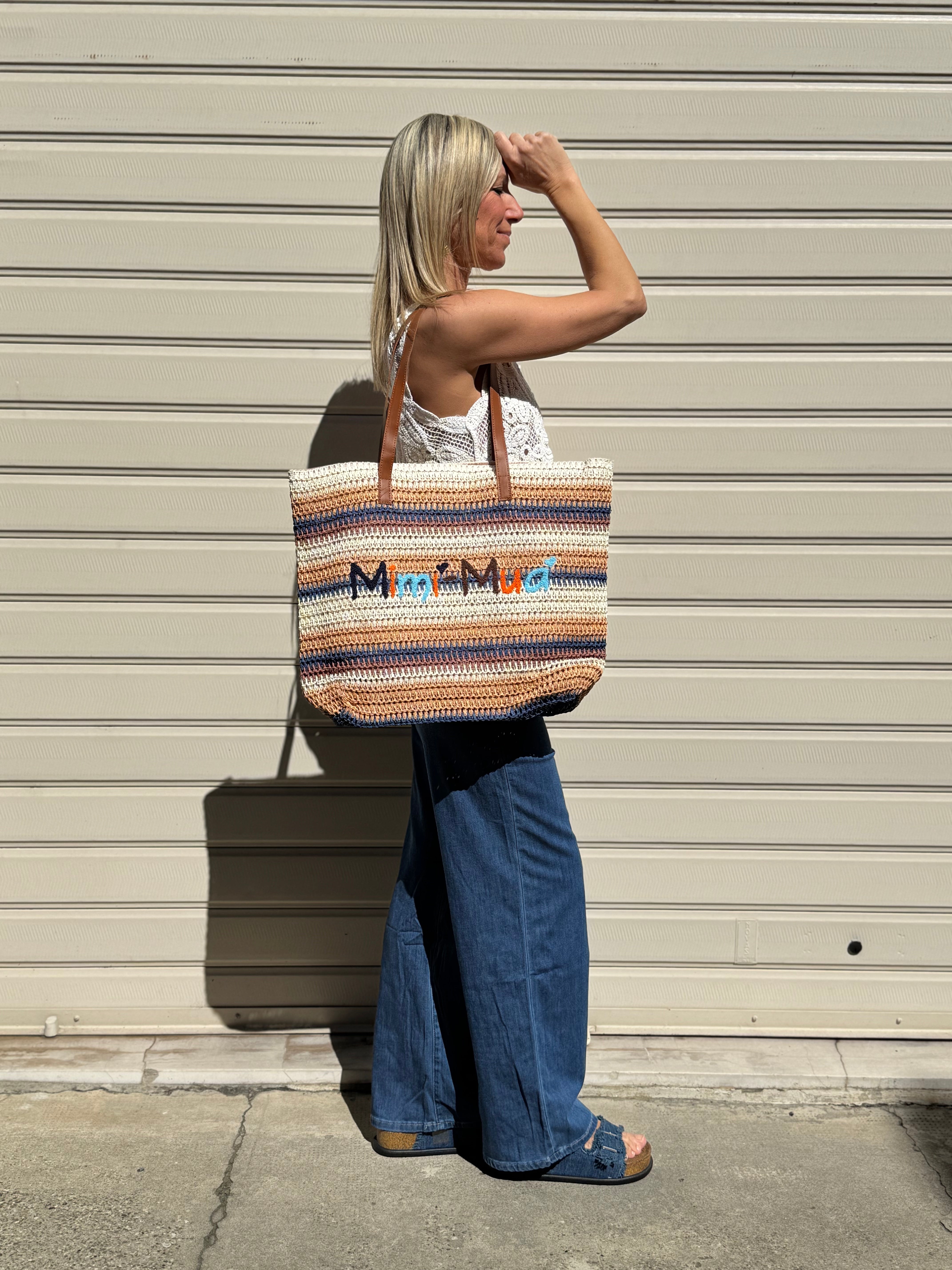 Borsa righe rafia mimì
