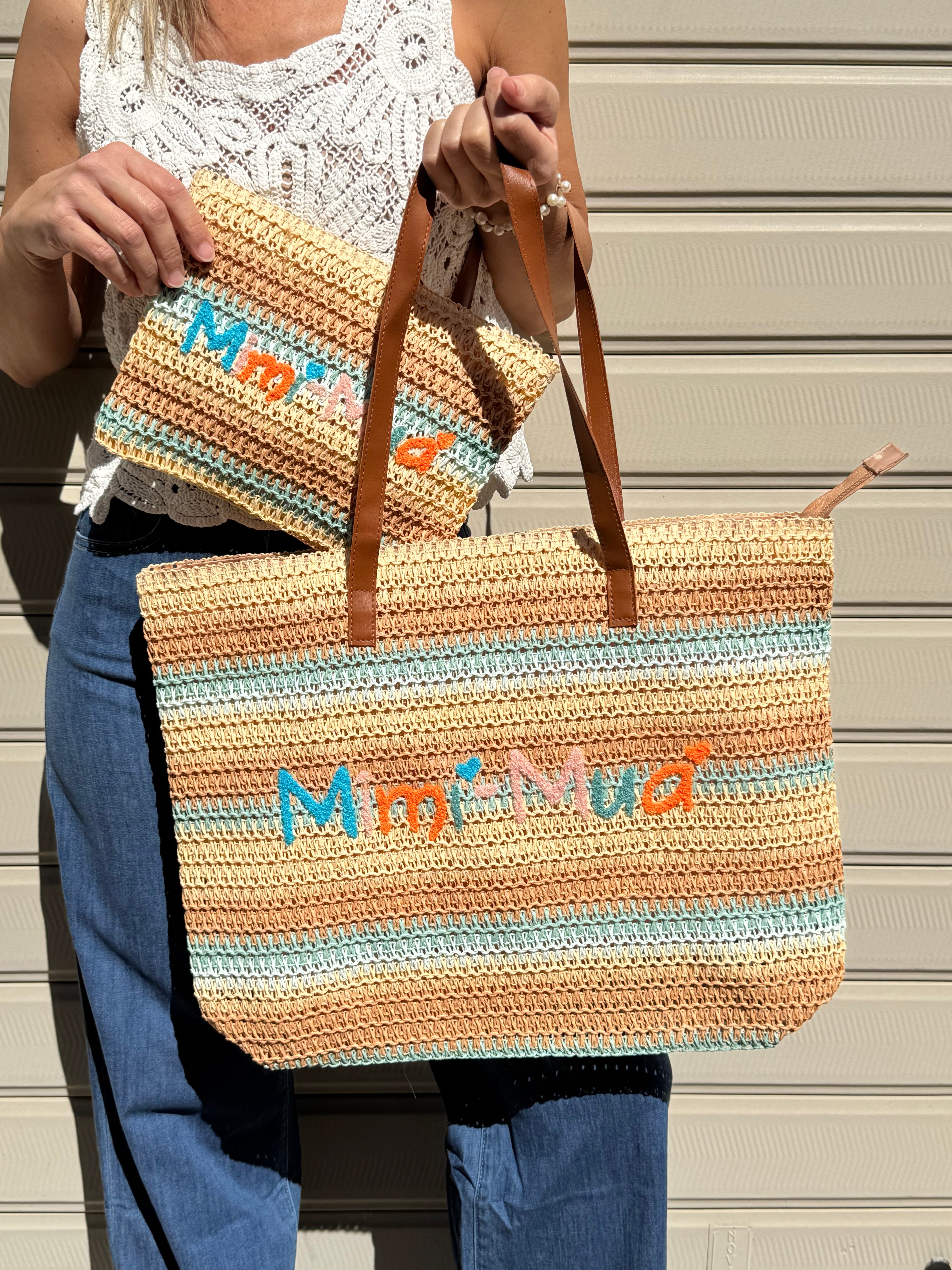 Borsa righe rafia mimì
