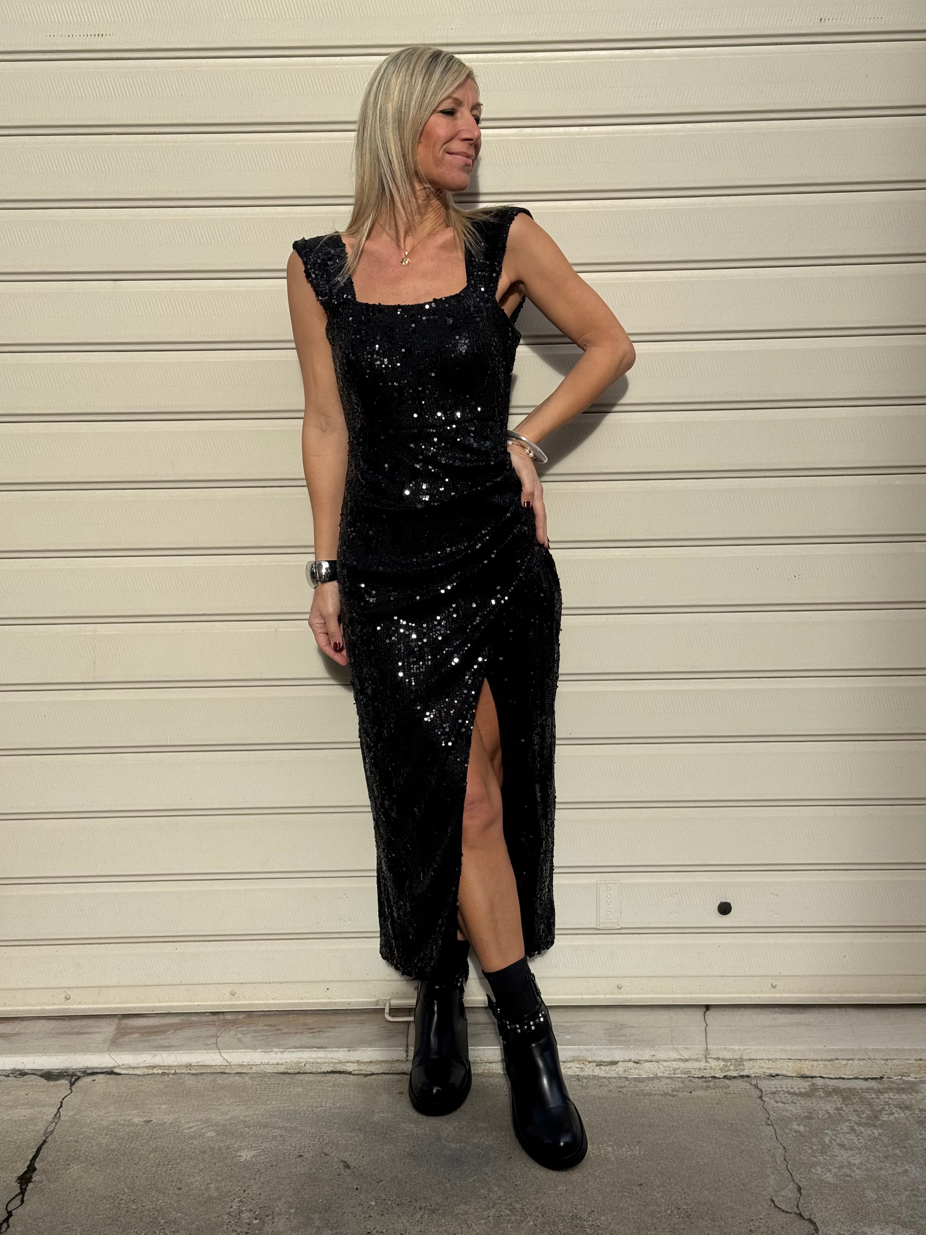 Abito paillettes spacco