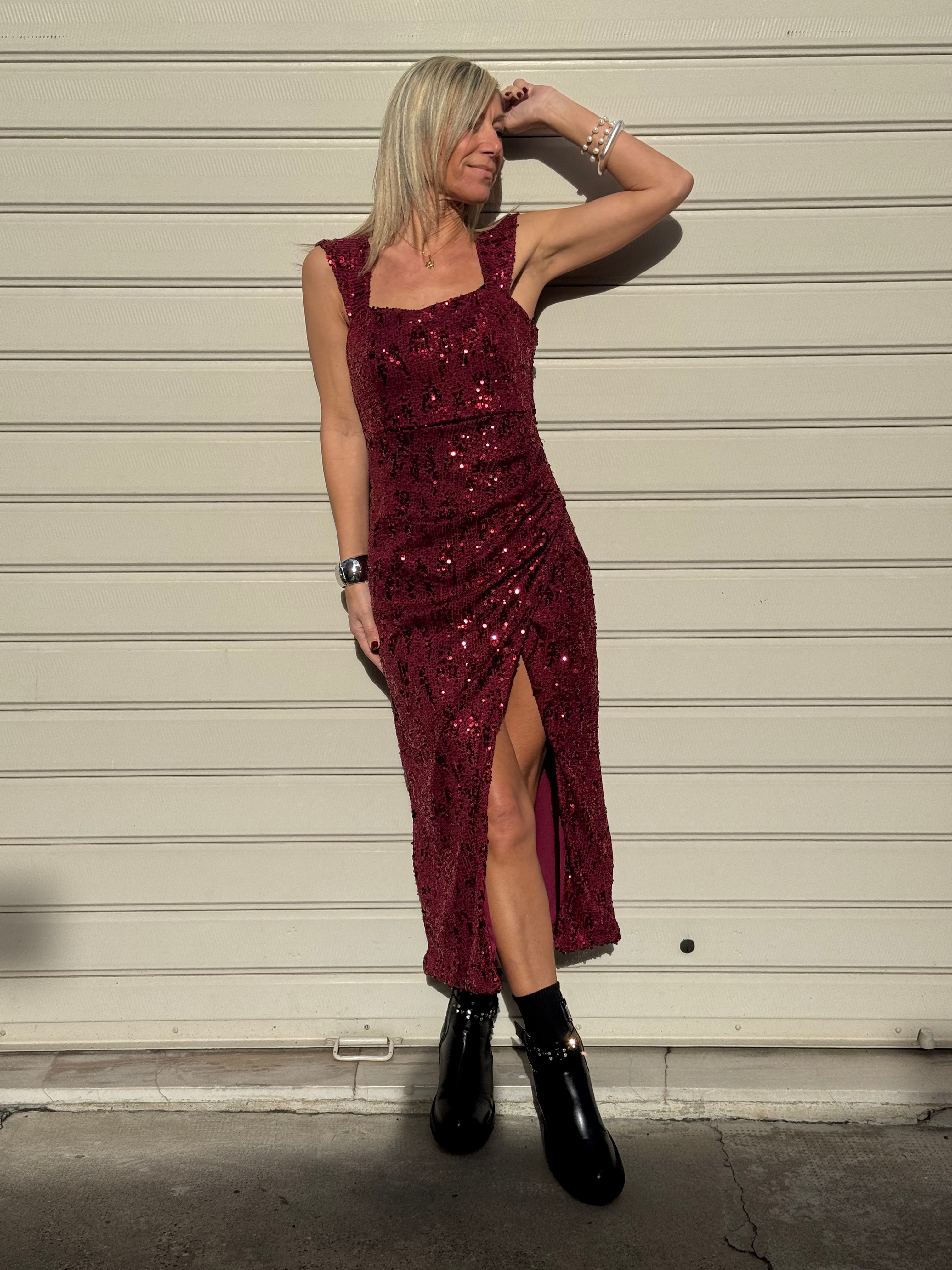 Abito paillettes spacco