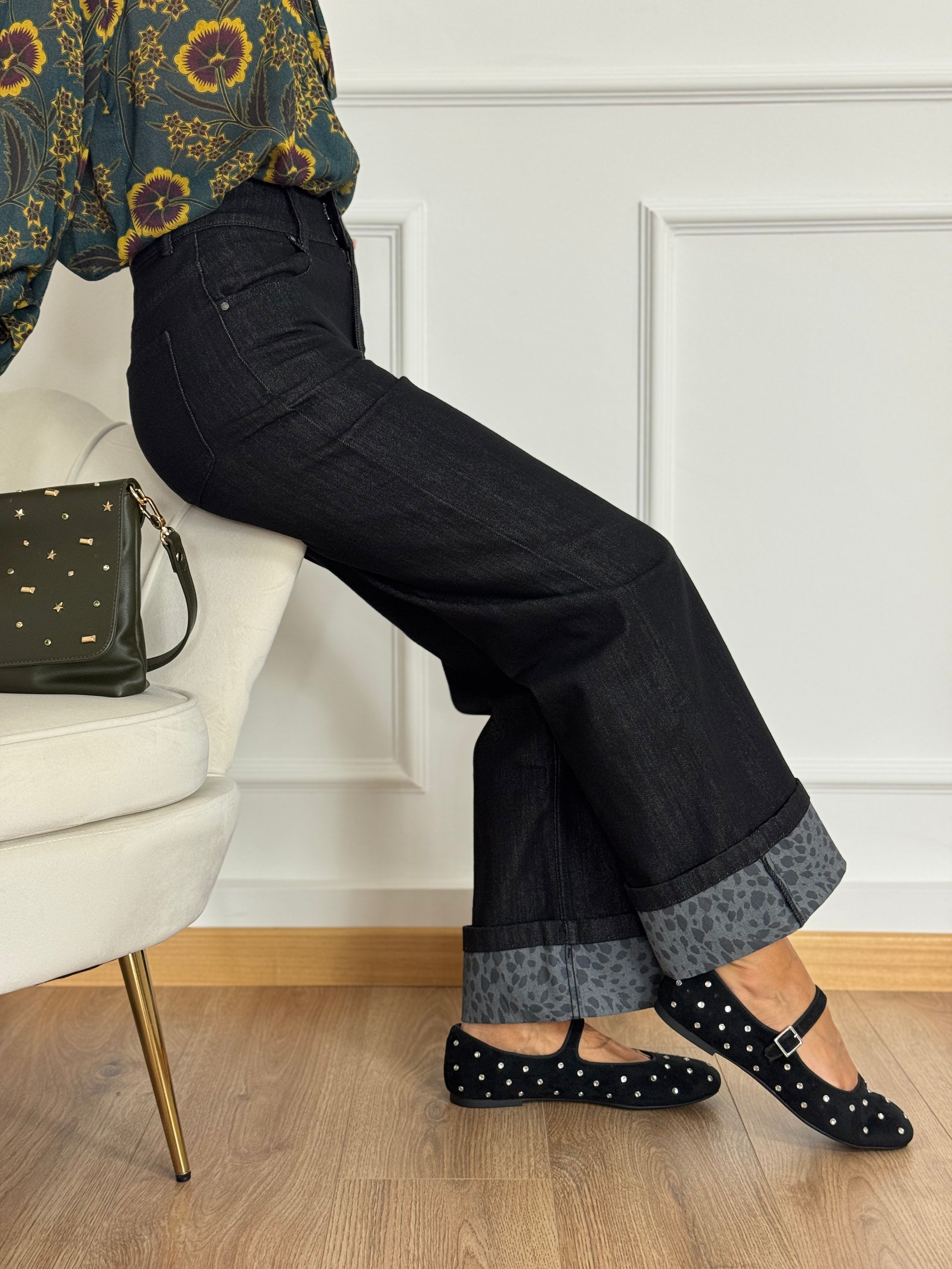 Jeans palazzo risvolto maculato mimì
