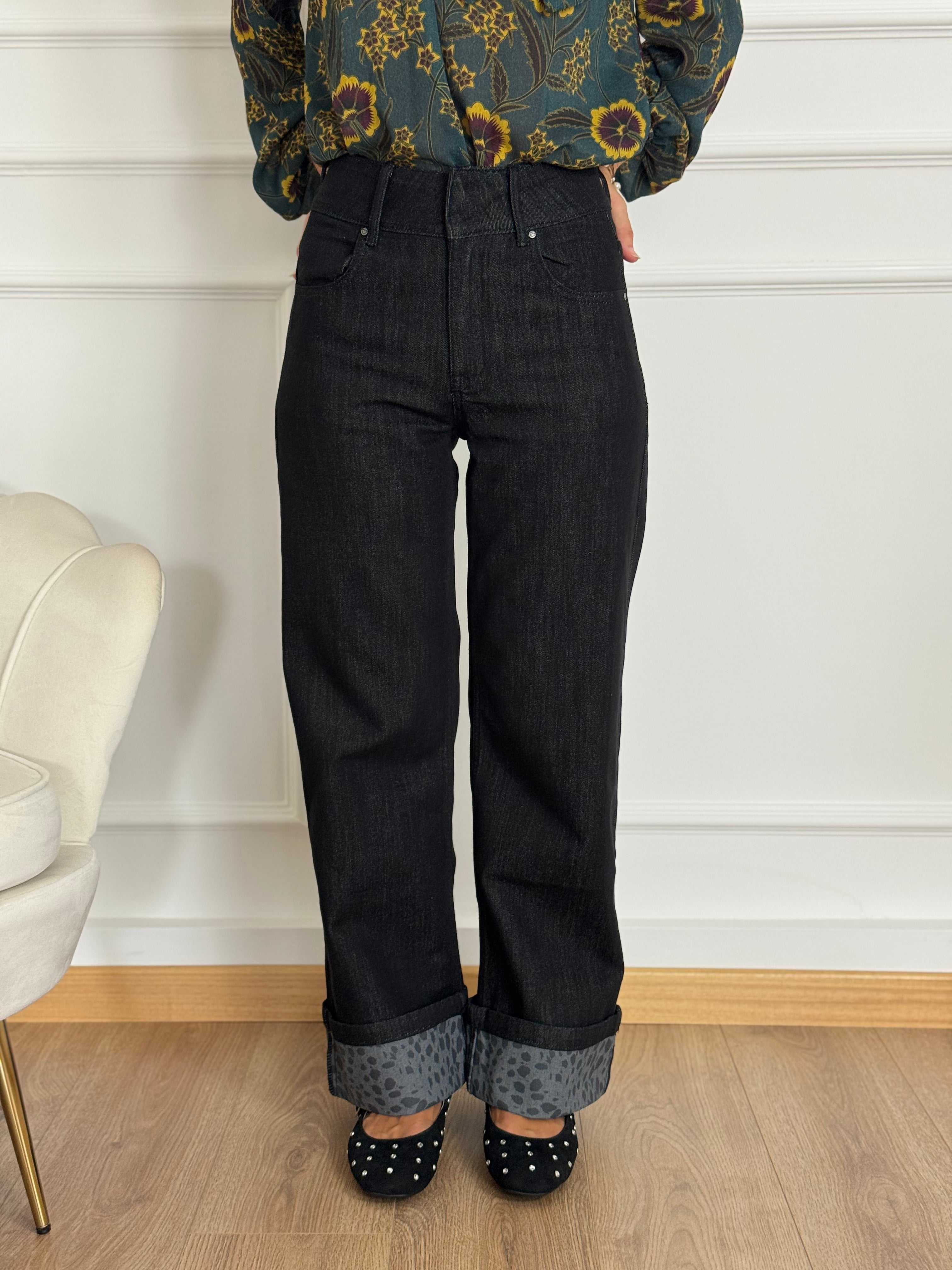 Jeans palazzo risvolto maculato mimì