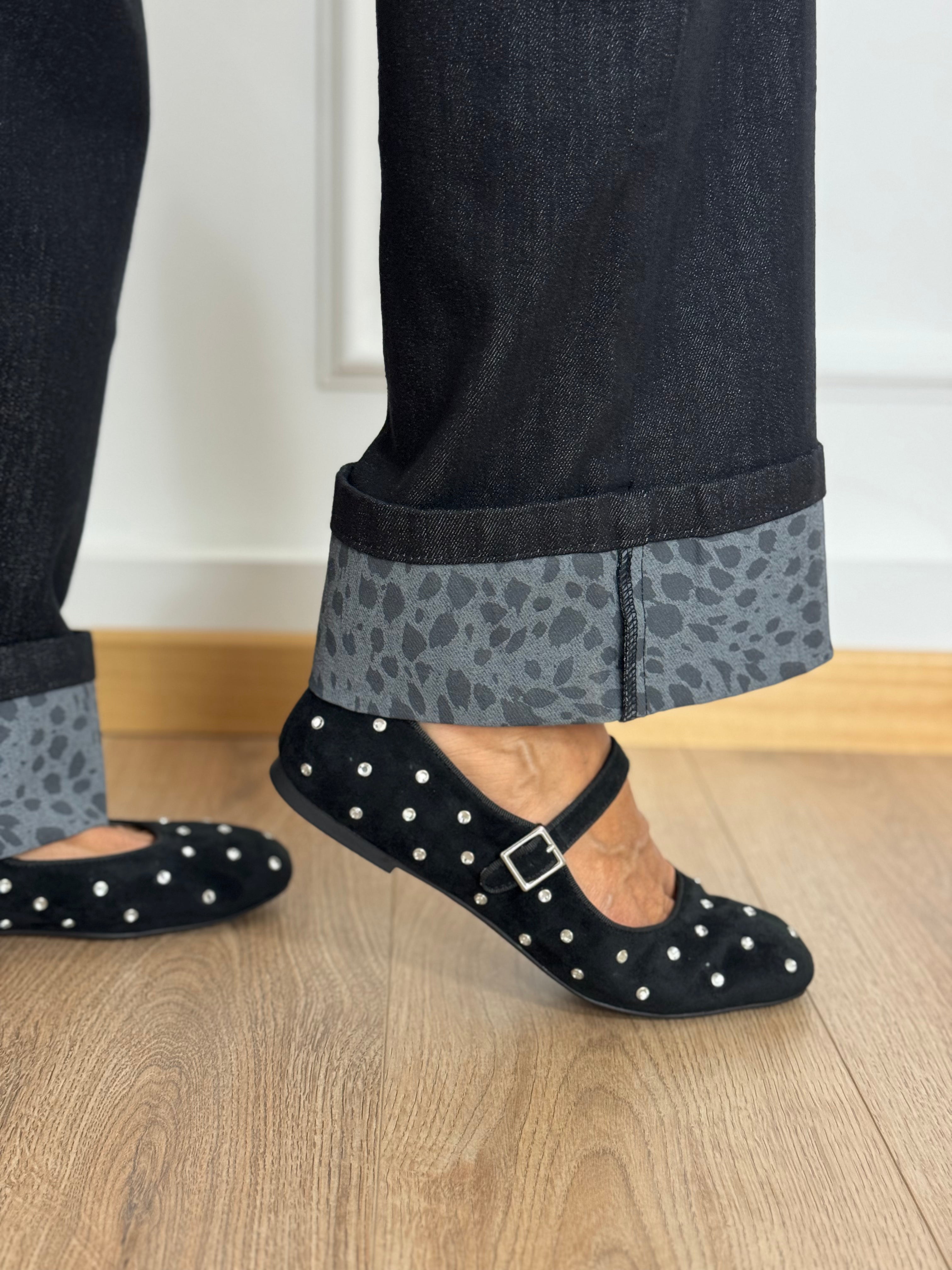 Jeans palazzo risvolto maculato mimì