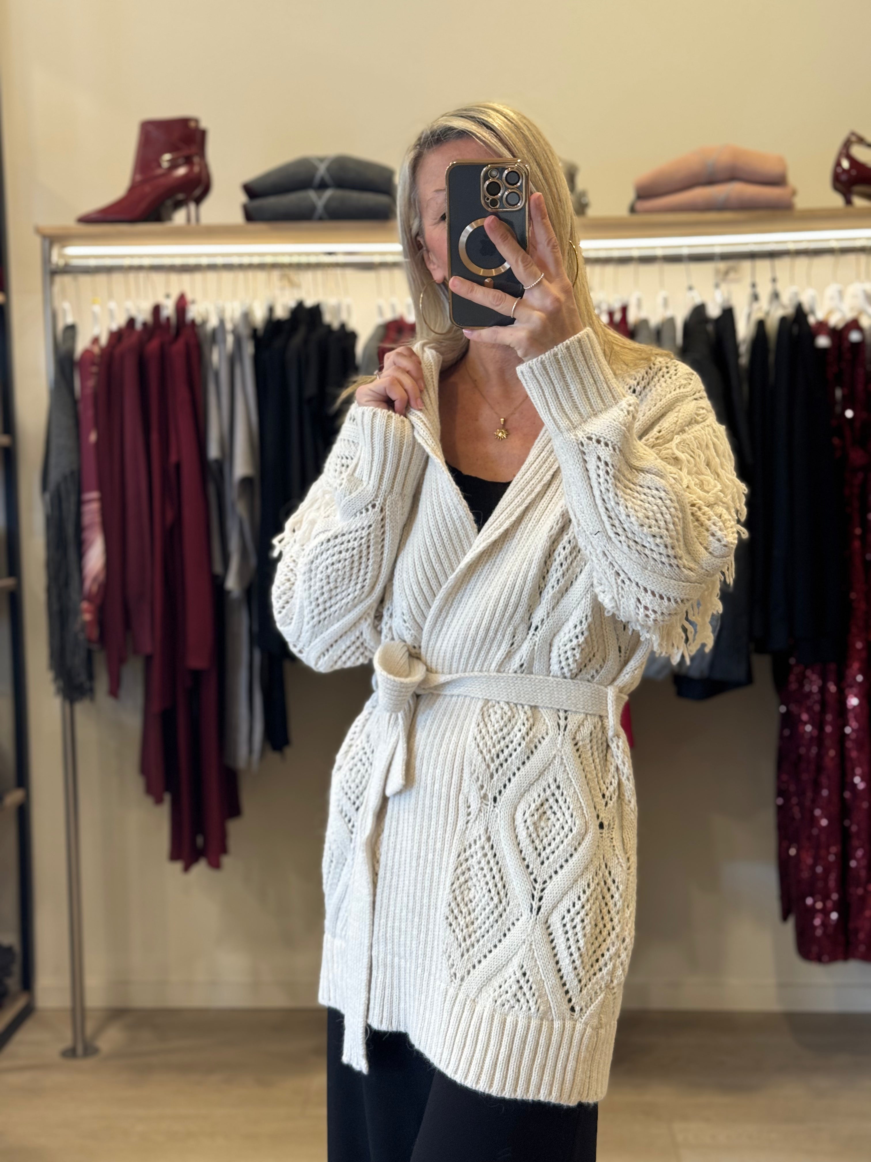 Cardigan traforato frange