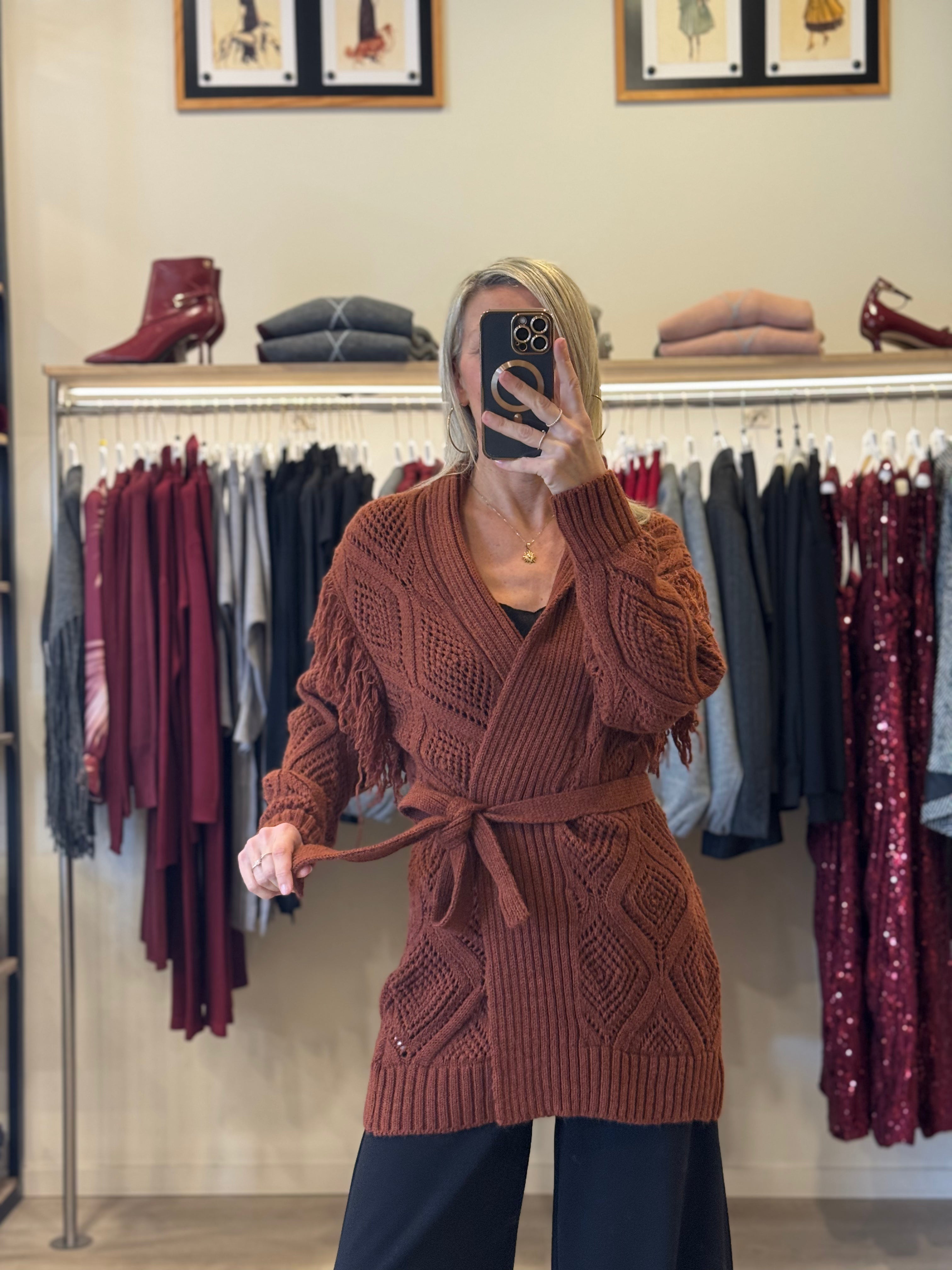 Cardigan traforato frange