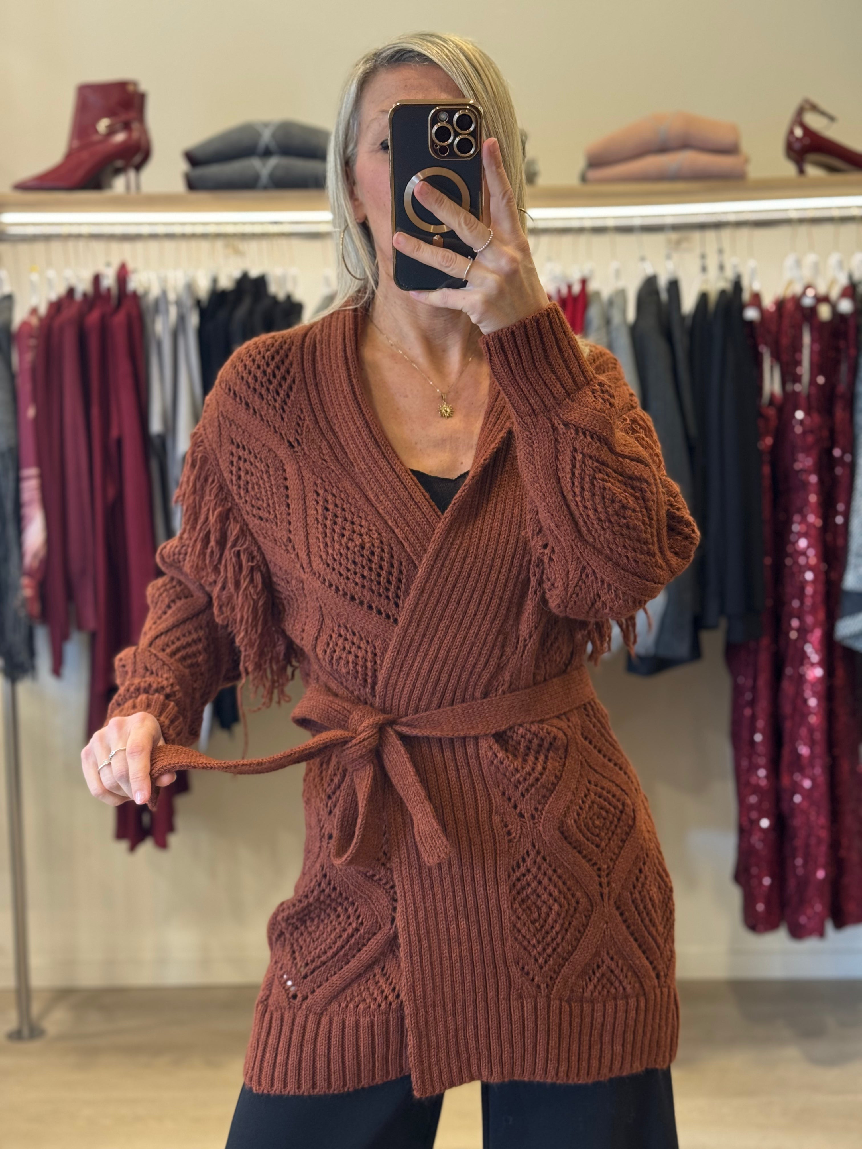 Cardigan traforato frange