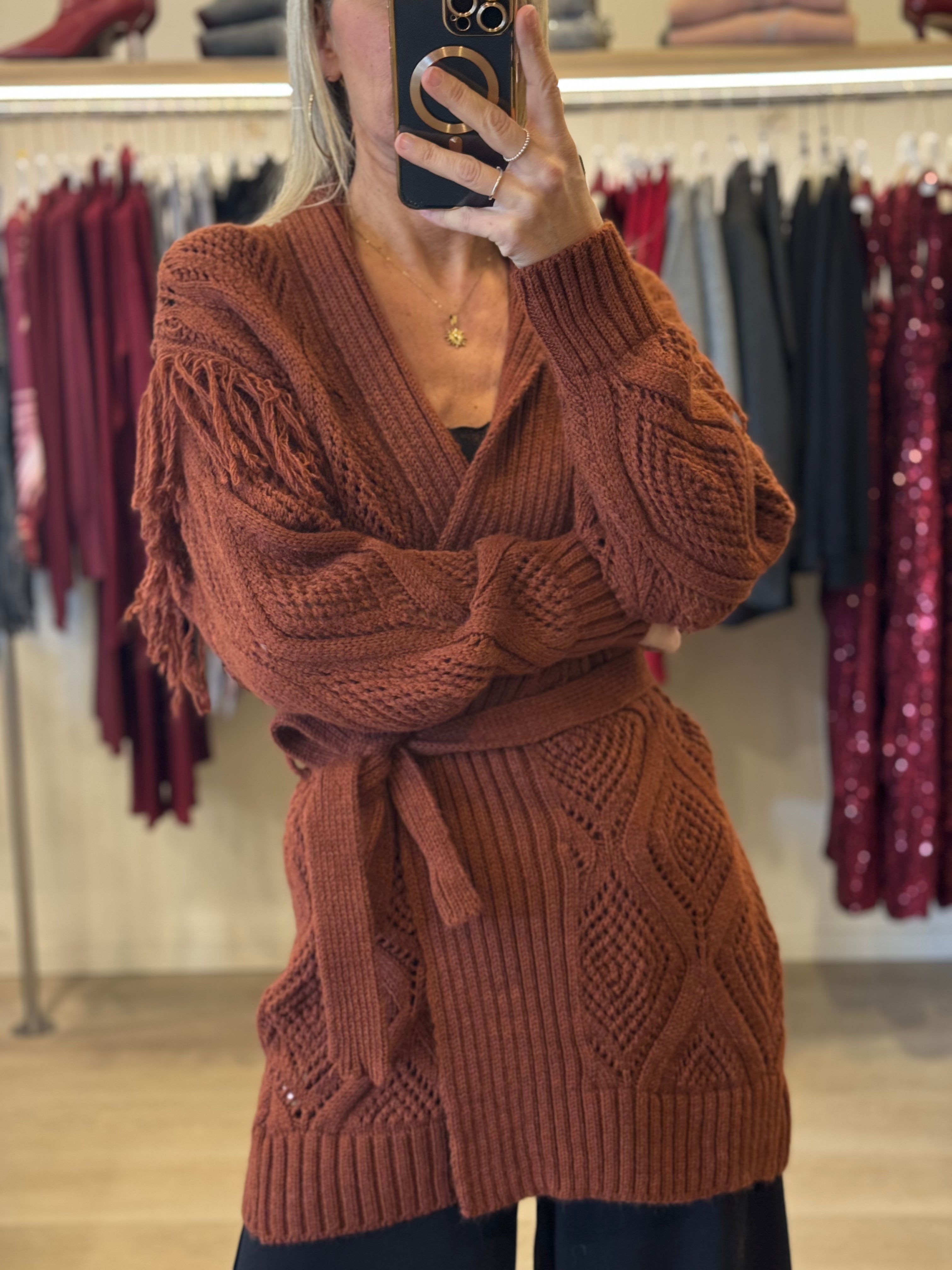 Cardigan traforato frange