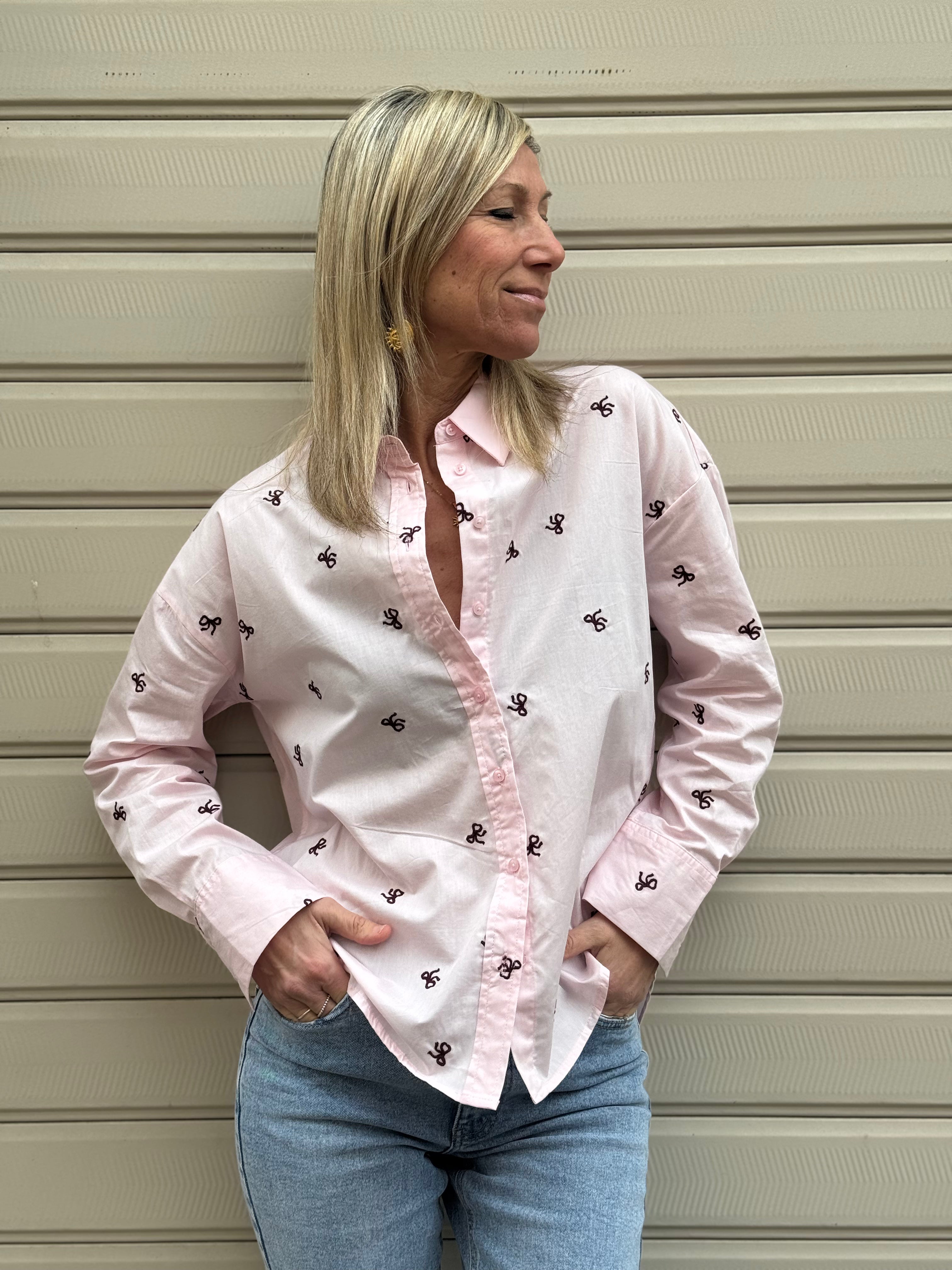 Camicia rosa fiocco ricamo jdy