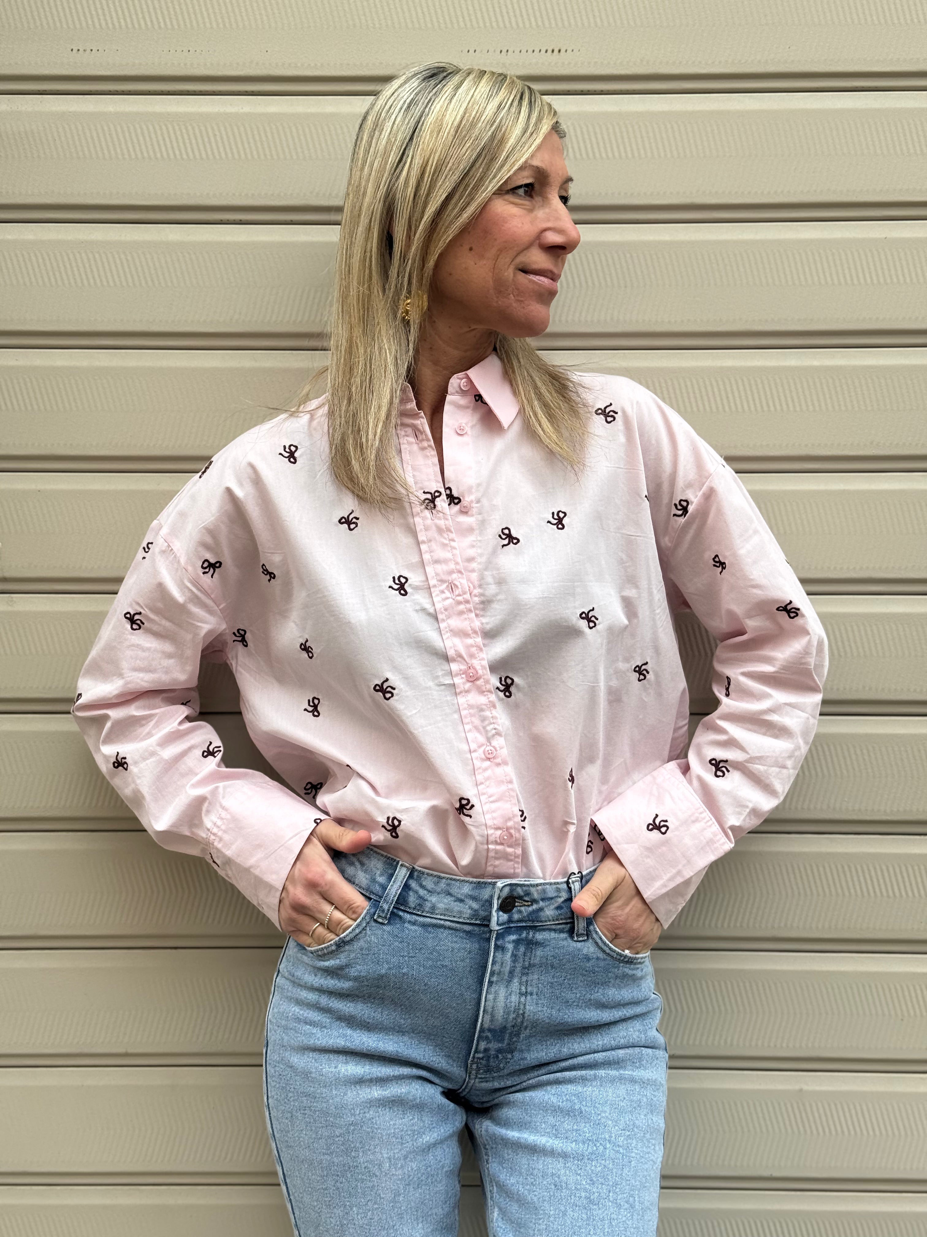 Camicia rosa fiocco ricamo jdy