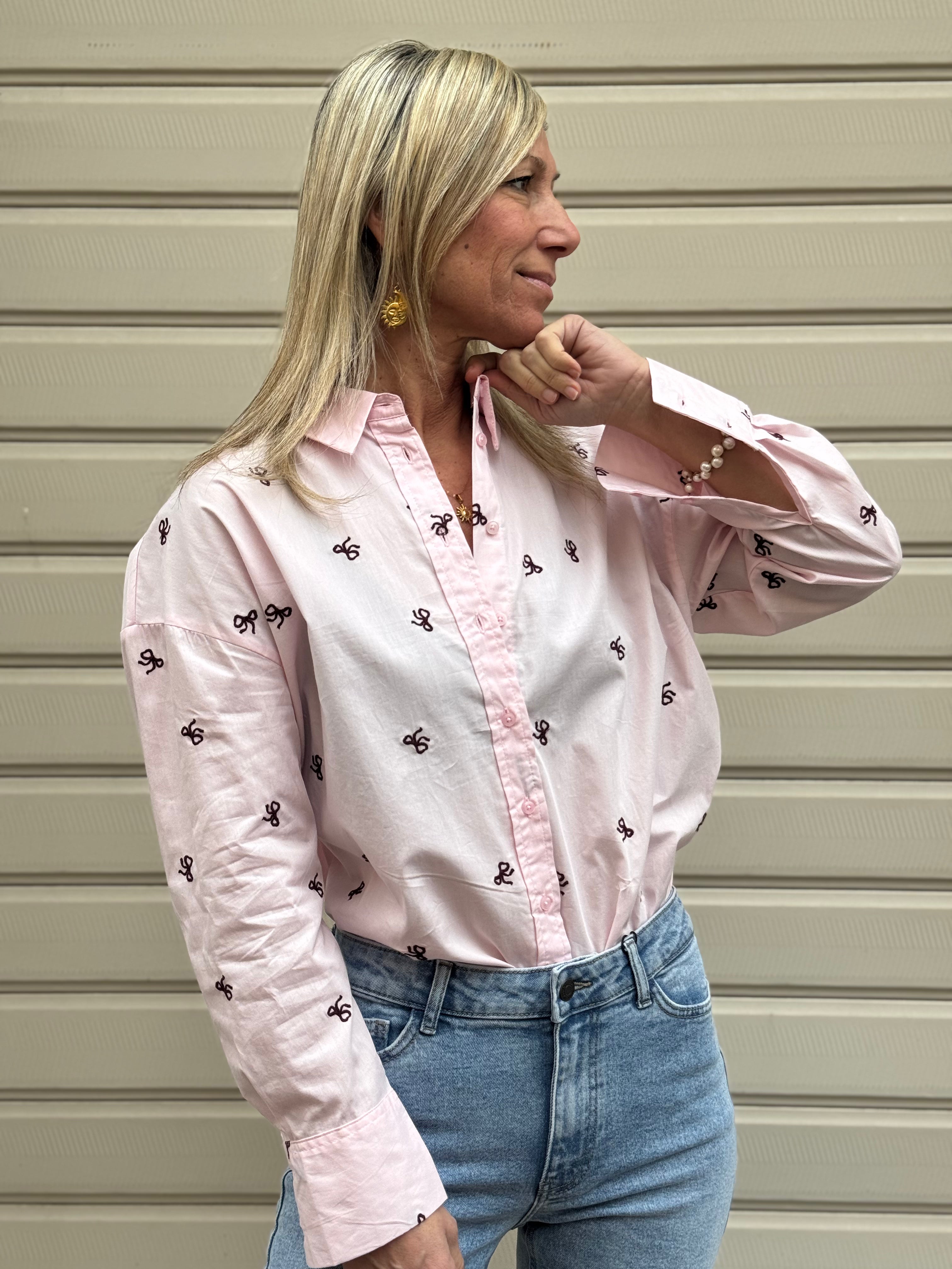 Camicia rosa fiocco ricamo jdy