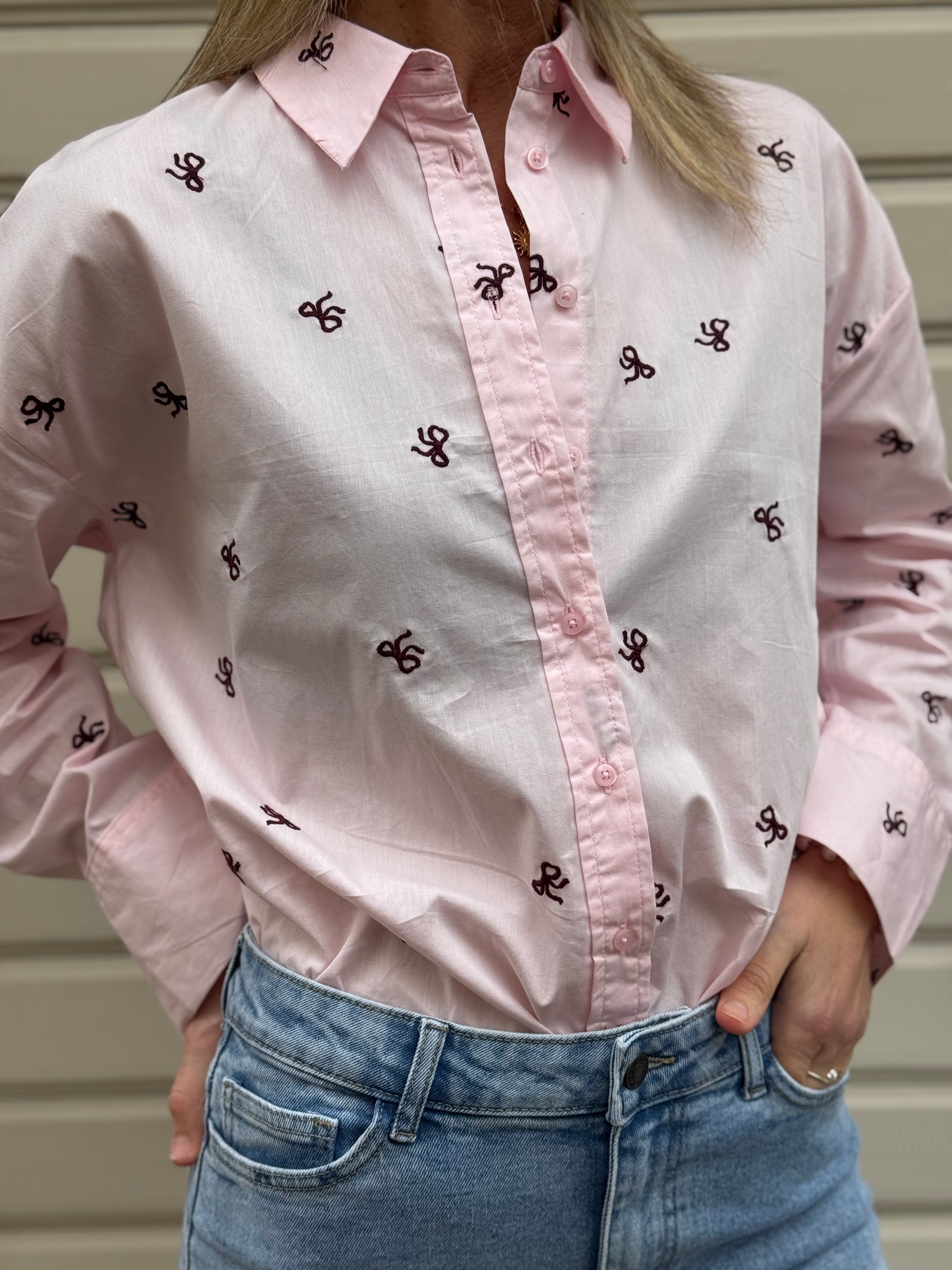 Camicia rosa fiocco ricamo jdy