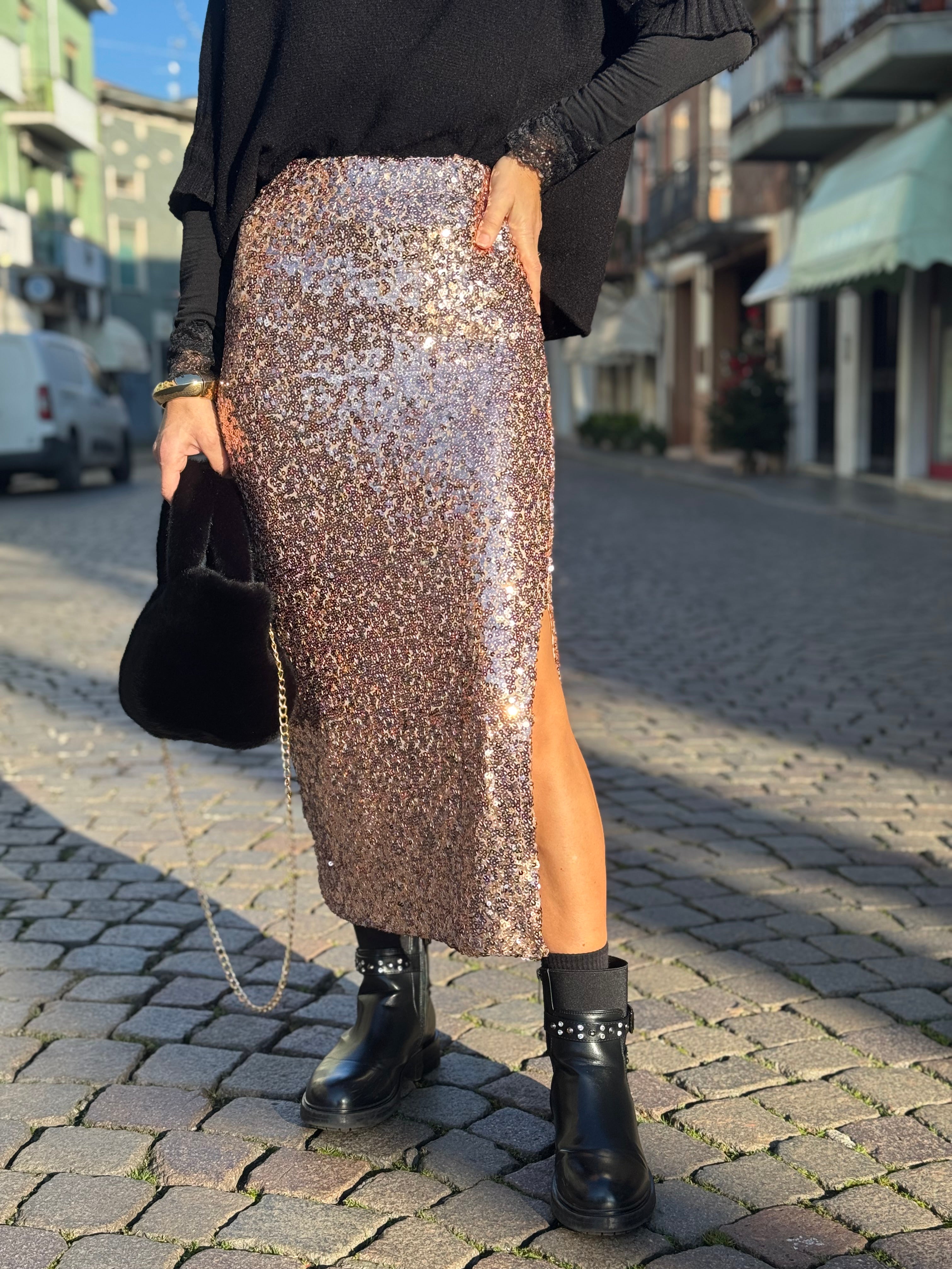 Gonna paillettes spacco