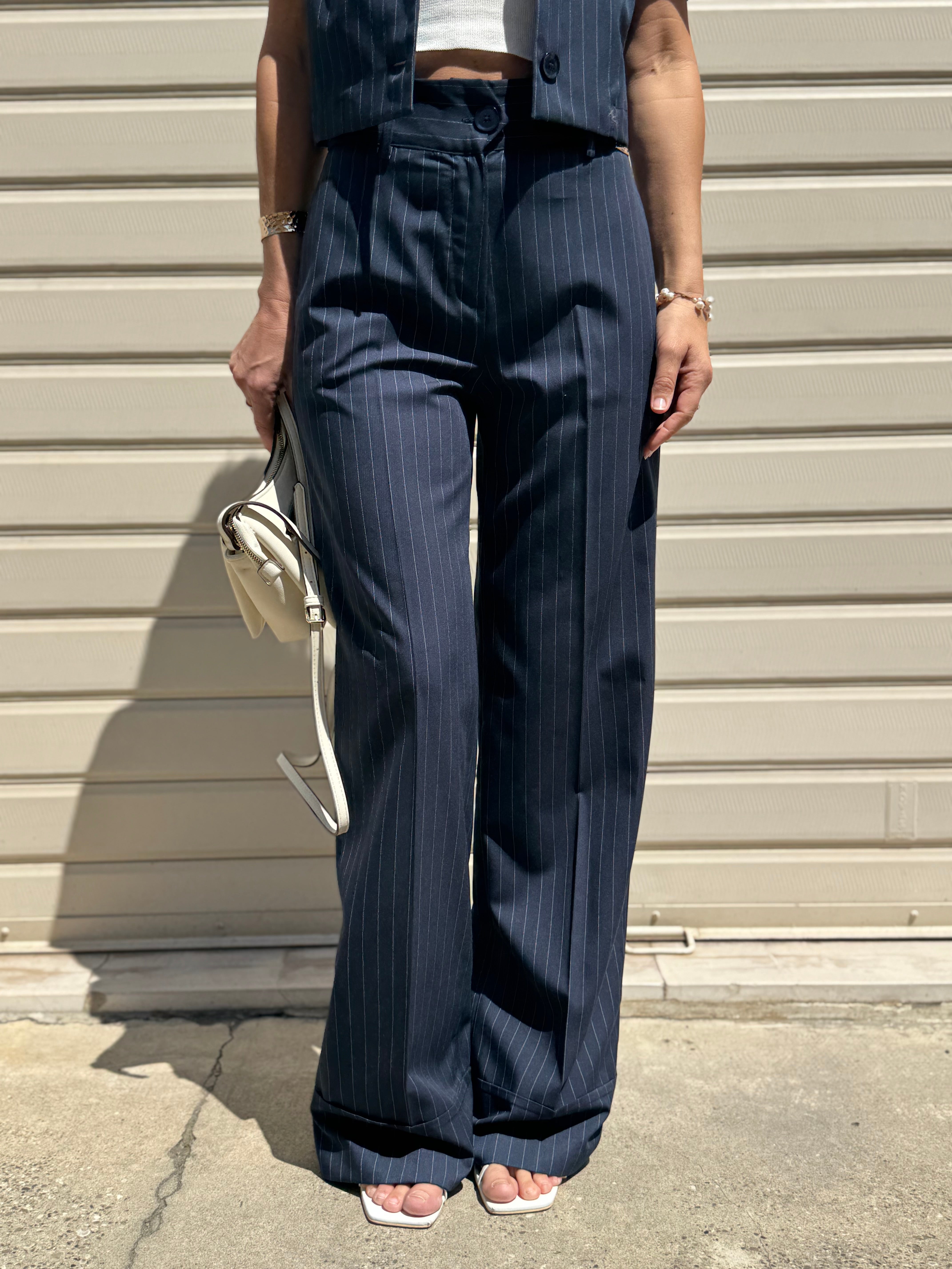 Pantalone palazzo gessato mimì