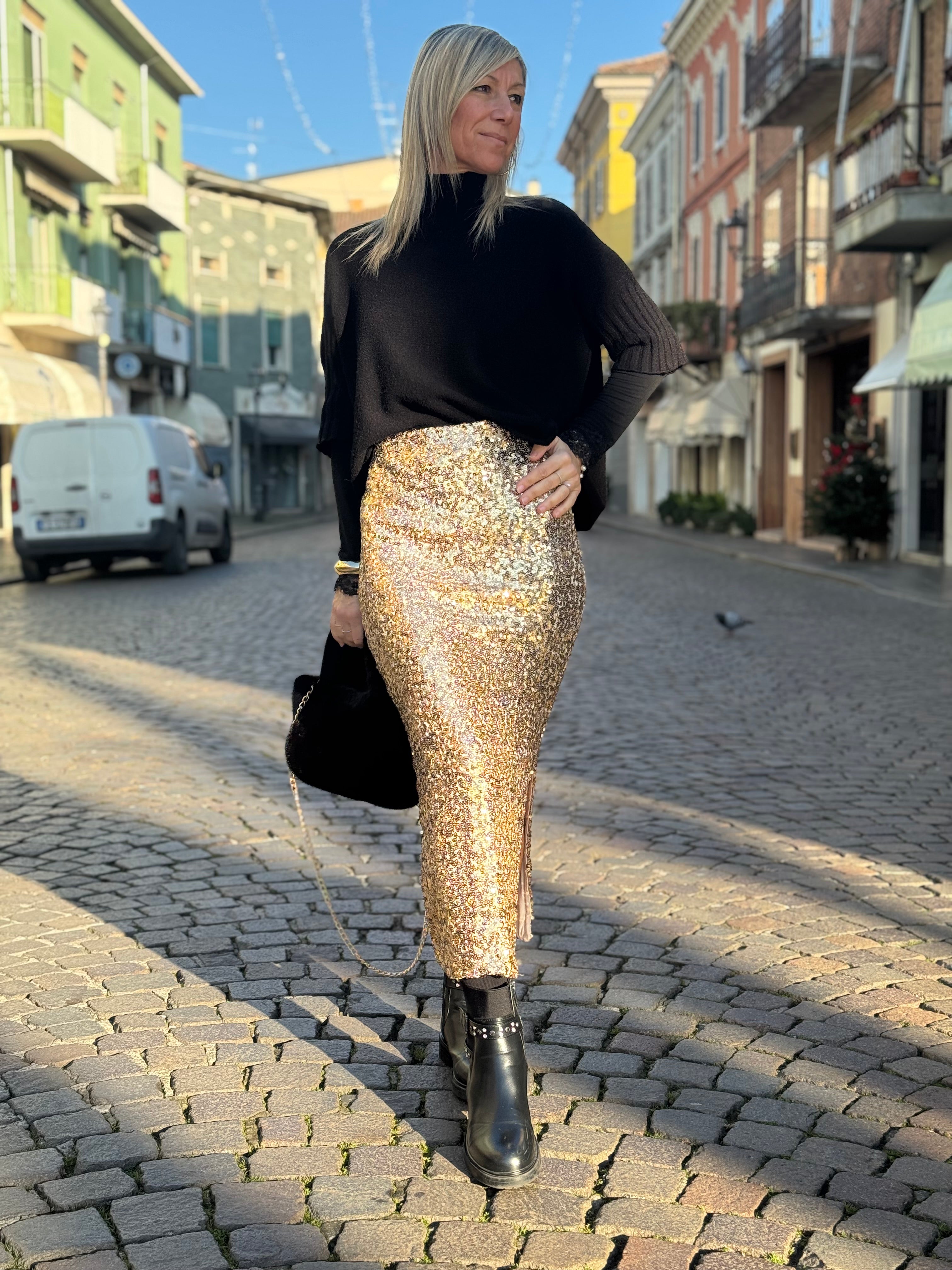 Gonna paillettes spacco