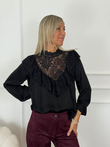 Blusa volant raso pizzo mimì