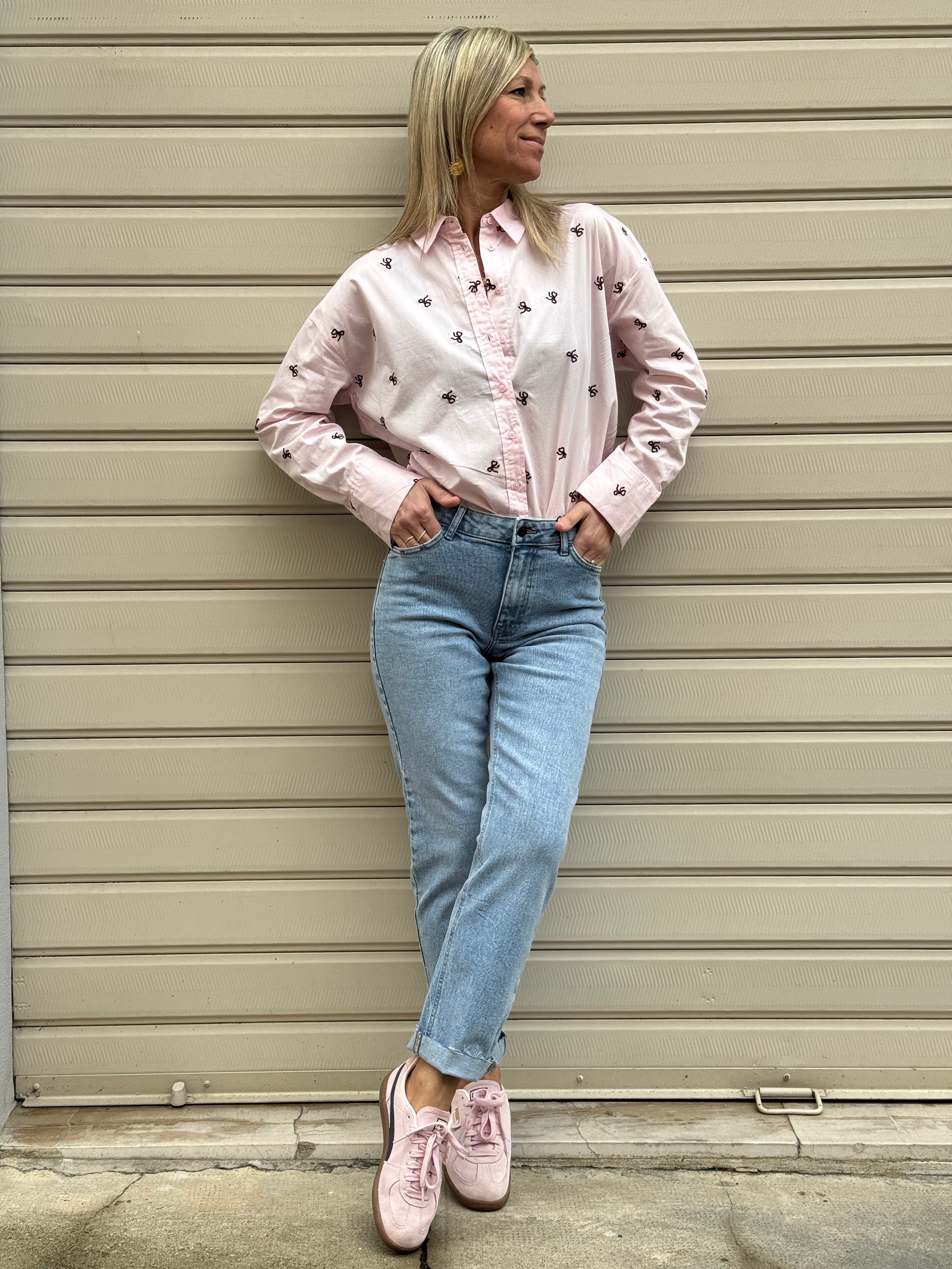 Camicia rosa fiocco ricamo jdy