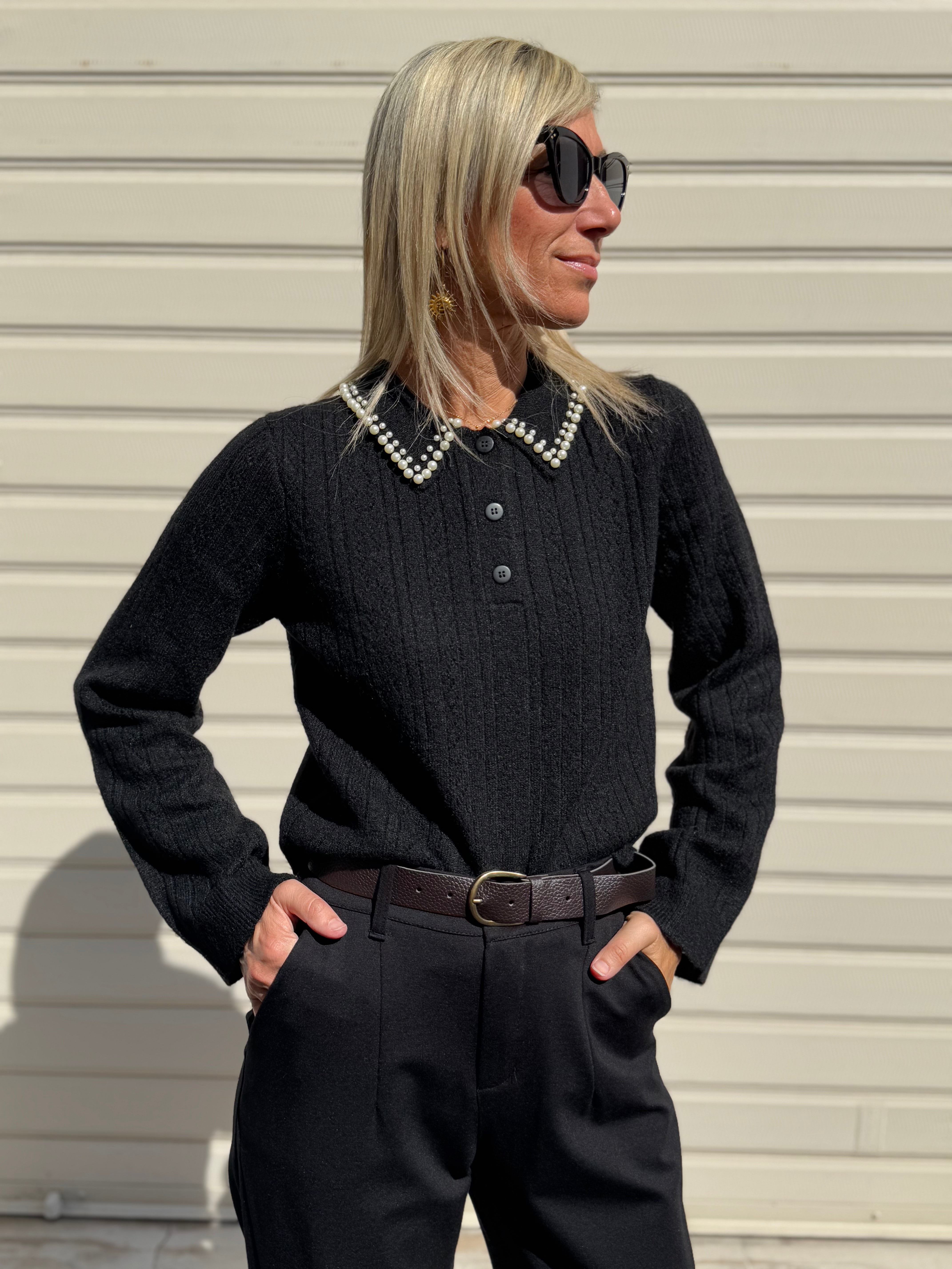 Maglia colletto perle