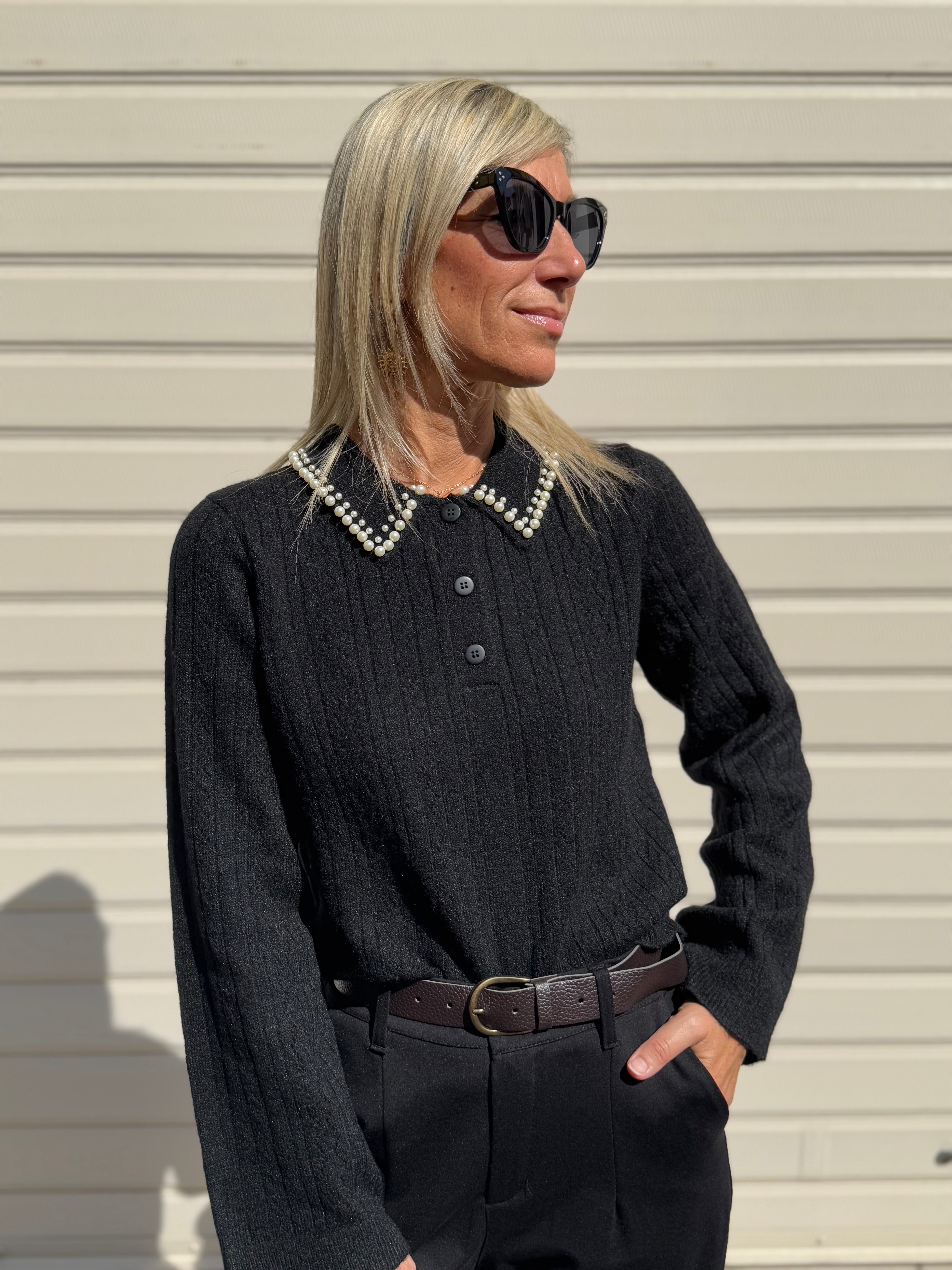 Maglia colletto perle
