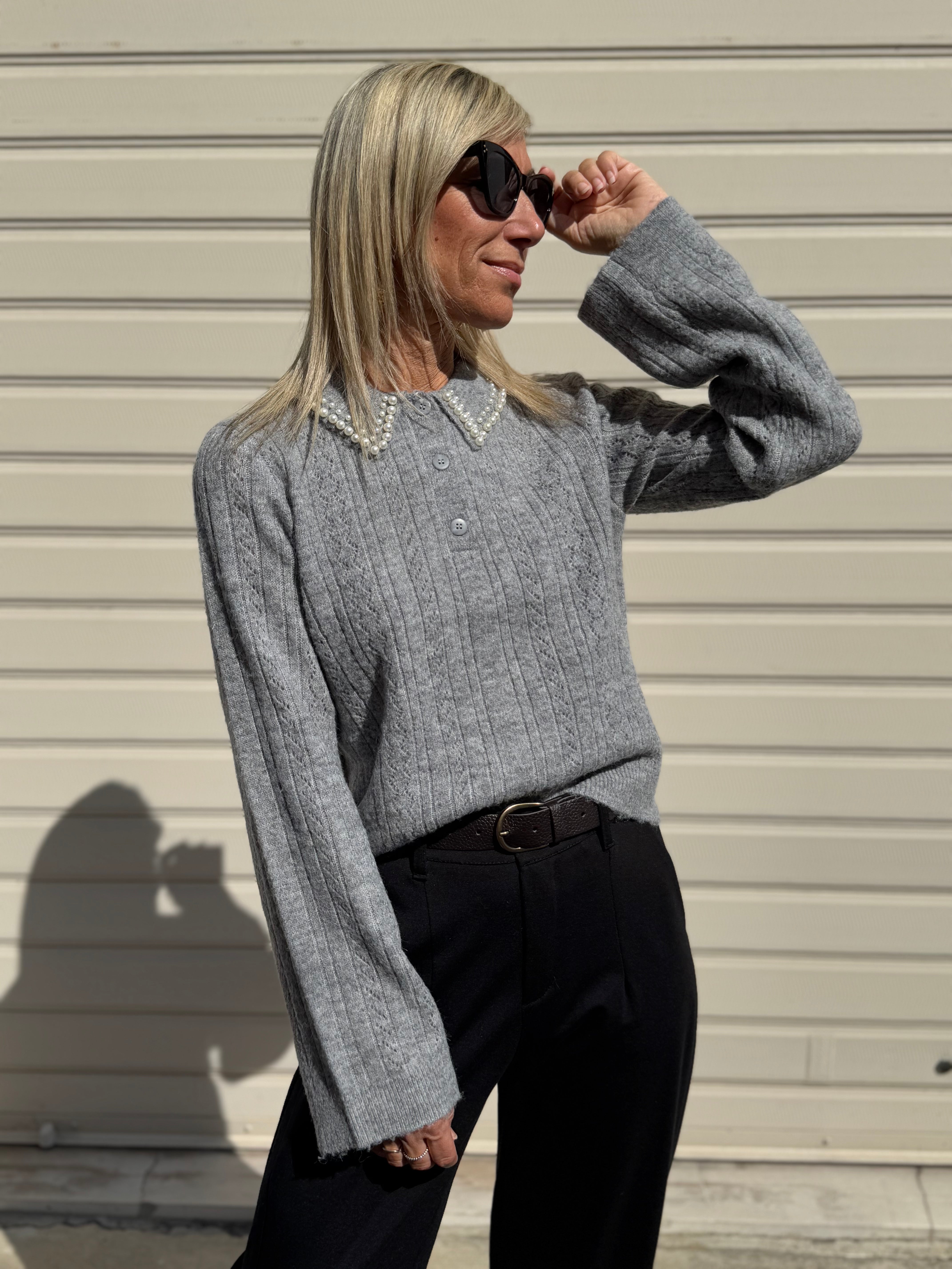 Maglia colletto perle