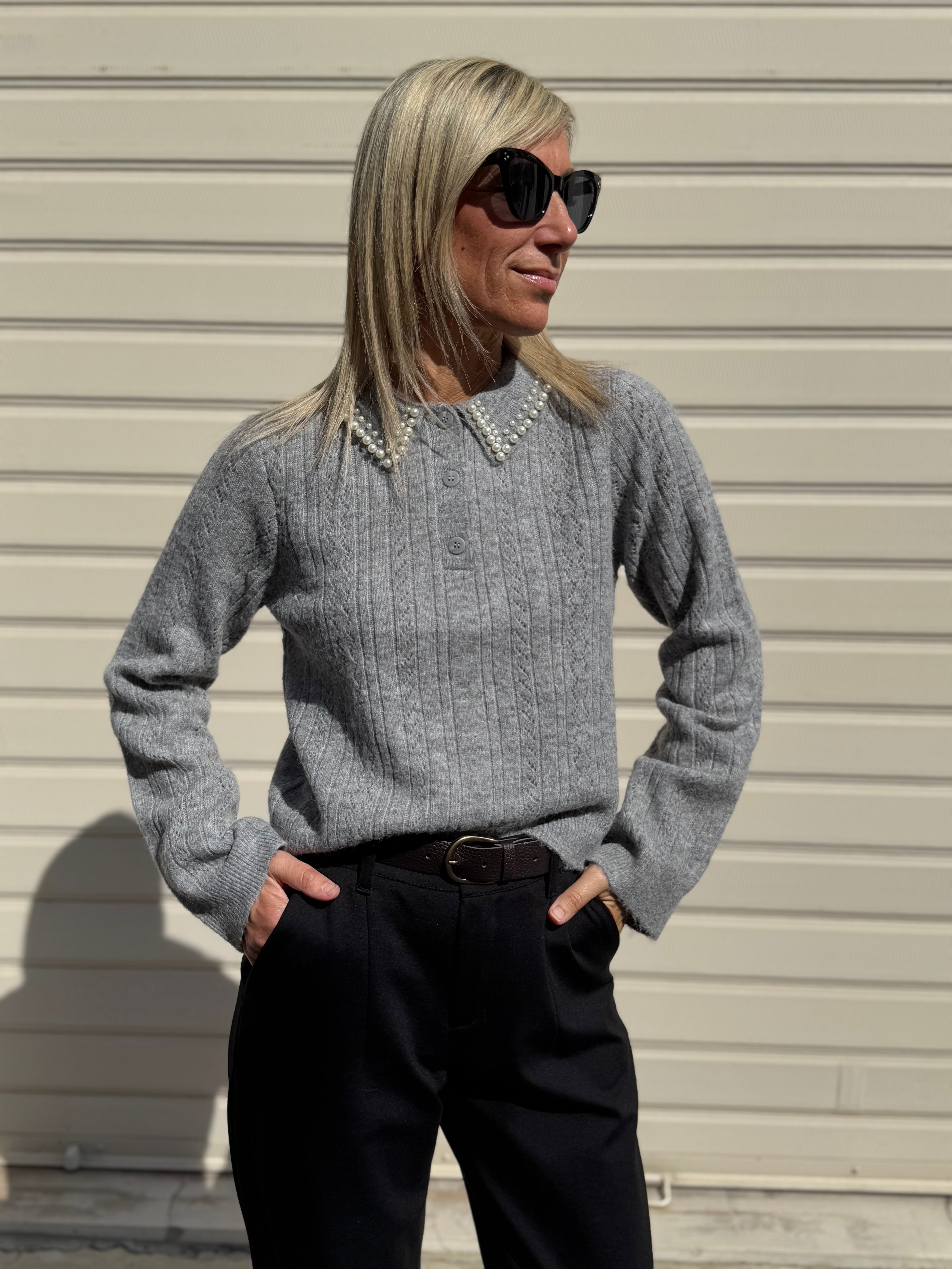 Maglia colletto perle