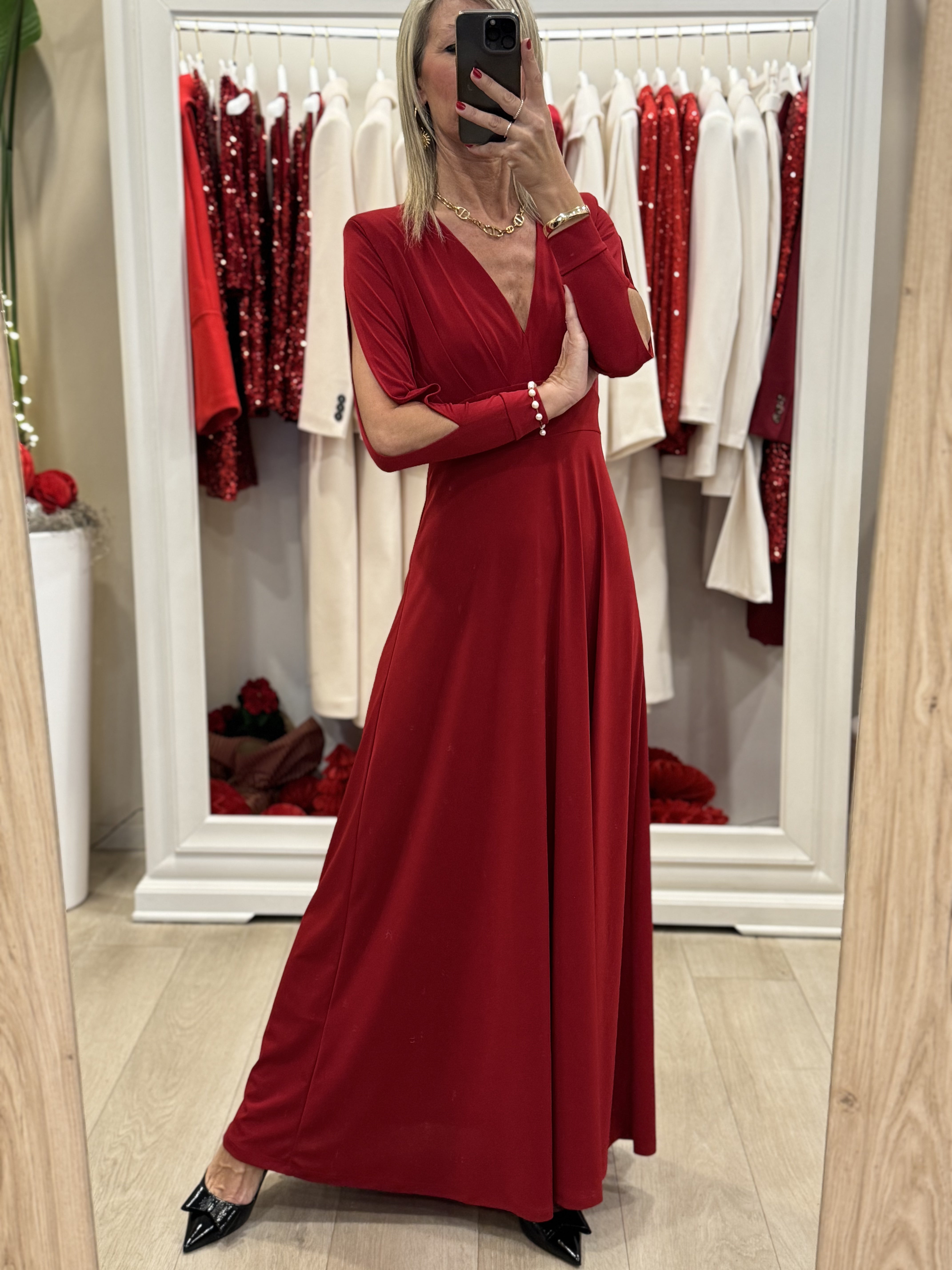 Abito lungo rosso con spacco sales